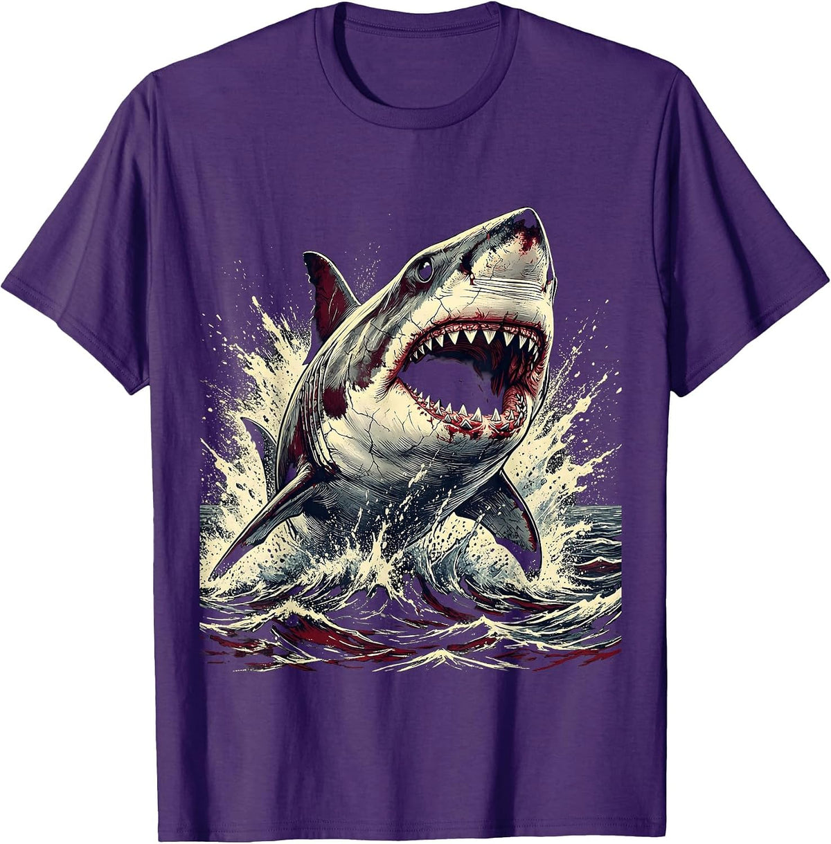 Great White Shark Ocean Burst Graphic Design T-Shirt - Purple