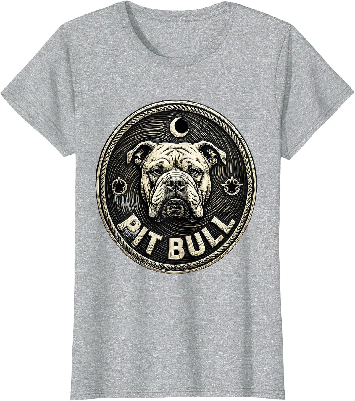 Women's PIT BULL Dog Breed Portrait Van Gogh Style Starry Night Art T-Shirt - Heather Grey