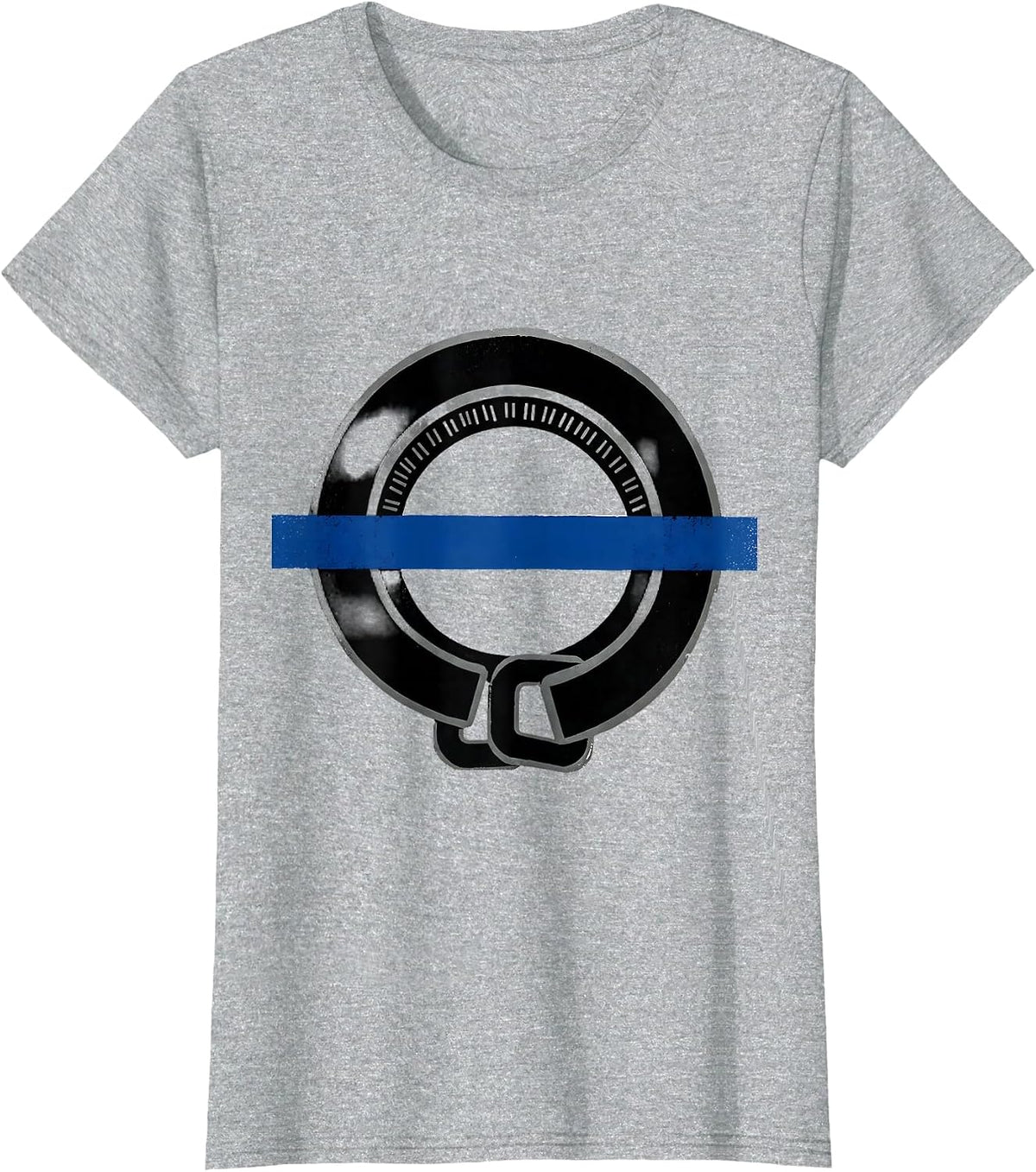 Women's Thin Blue Line Badge Ring Police Support Screenprint T-Shirt - Heather Grey