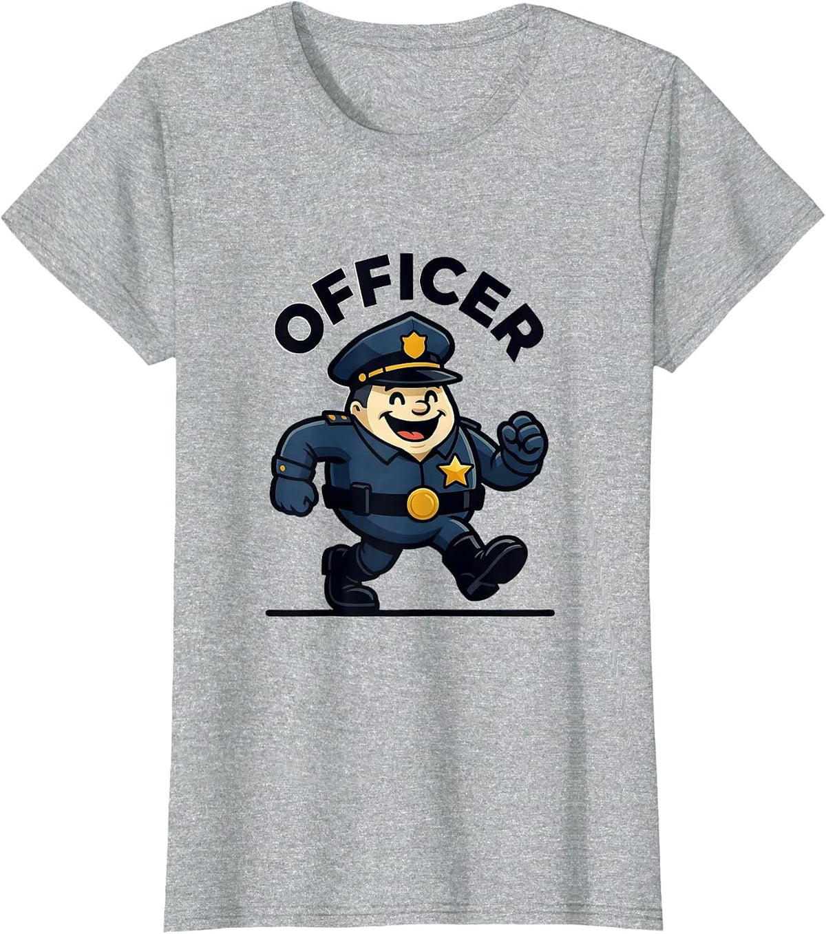 Women's OFFICER Cheerful Marching Mascot Police Costume Halloween T-Shirt - Heather Grey
