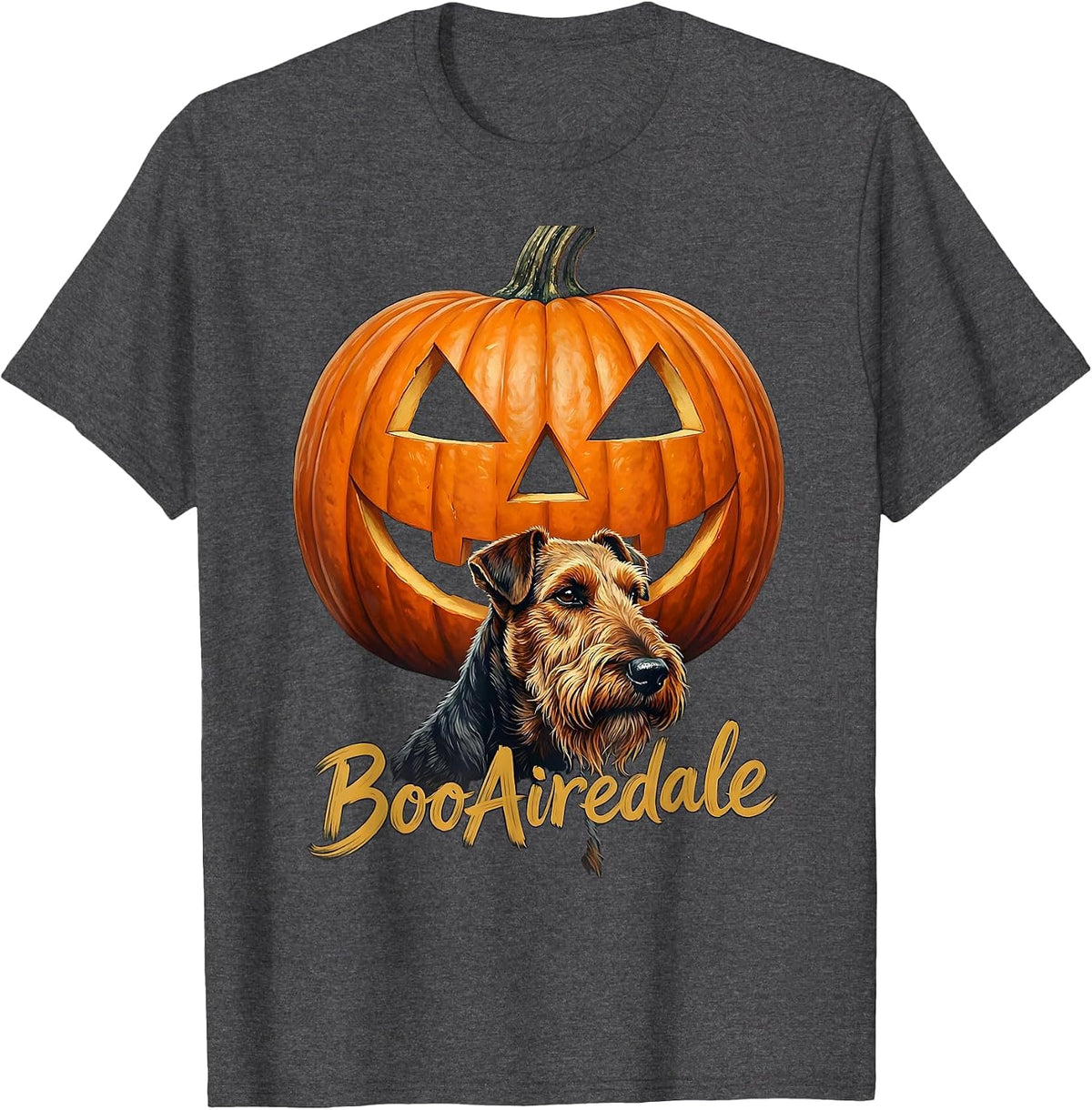 BooAiredale Funny Airedale Terrier Halloween Dog Lover Gift T-Shirt - Dark Heather Grey