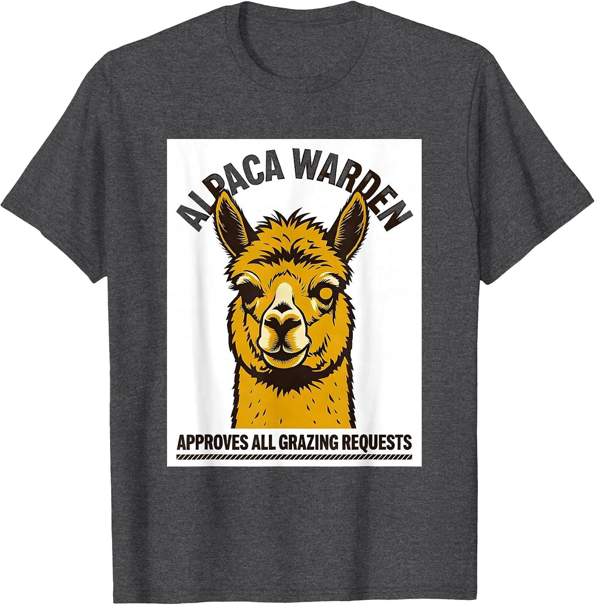Men's Alpaca Warden — Approves All Grazing Requests Funny T-Shirt - Dark Heather Grey
