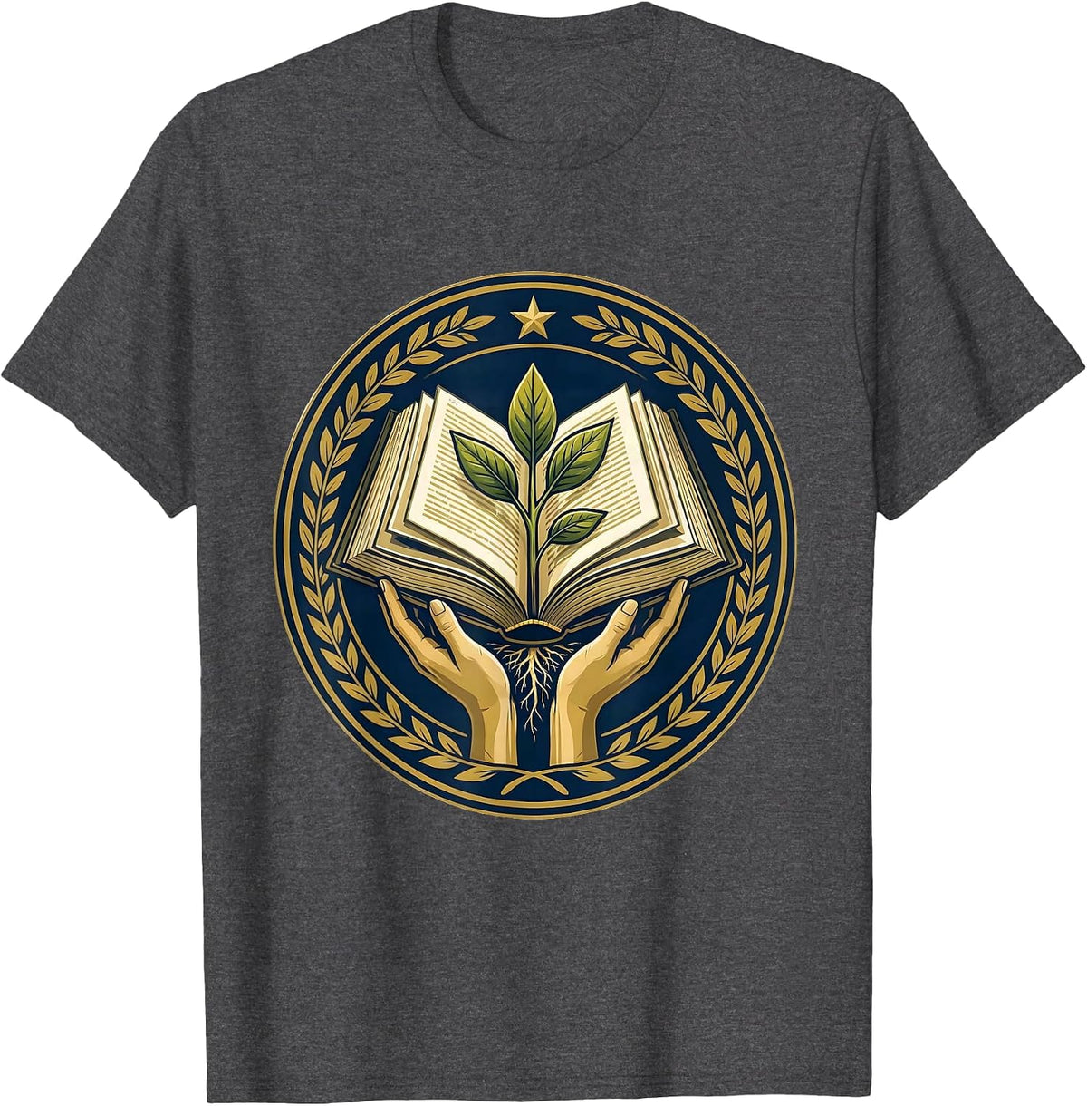 Sped Teacher Hands Planting Seedling in Textbook T-Shirt - Dark Heather Grey