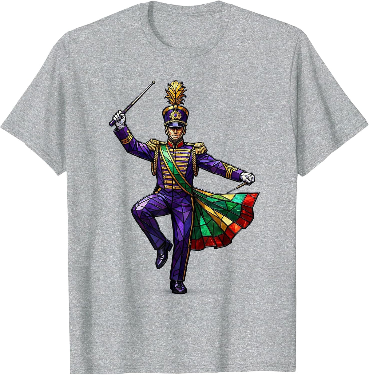 Men's Mardi Gras Drum Major Parade Strut Illustration T-Shirt - Heather Grey