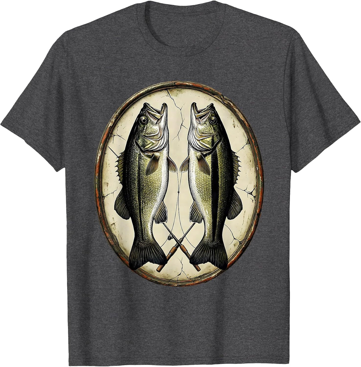 Bass Profile Vintage Fishing Humor Angler Gift T-Shirt - Dark Heather Grey