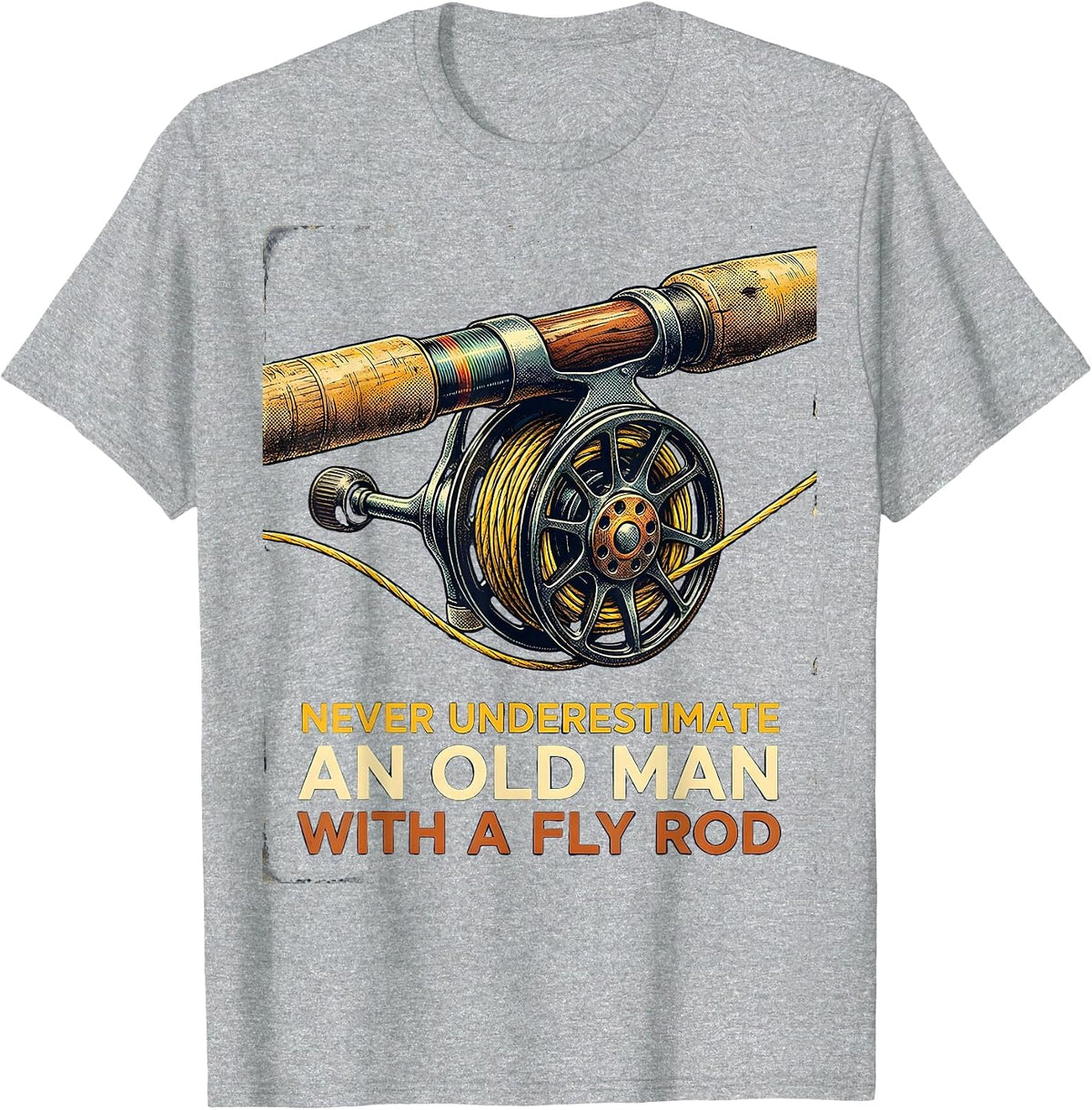 Men's Never Underestimate An Old Man With A Fly Rod Fishing T-Shirt - Heather Grey