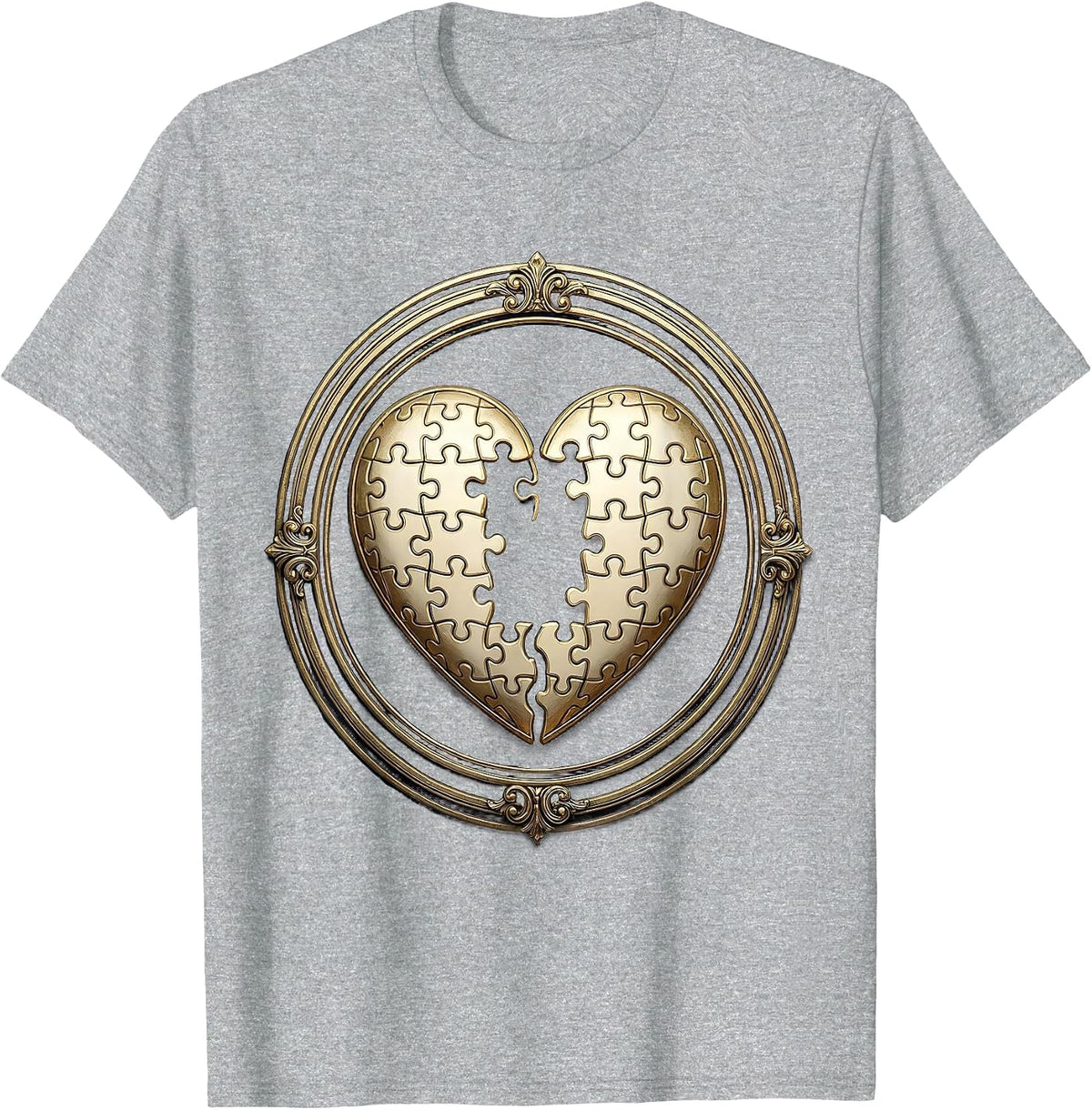 Men's Interlocking Puzzle Heart Graphic Design T-Shirt - Heather Grey