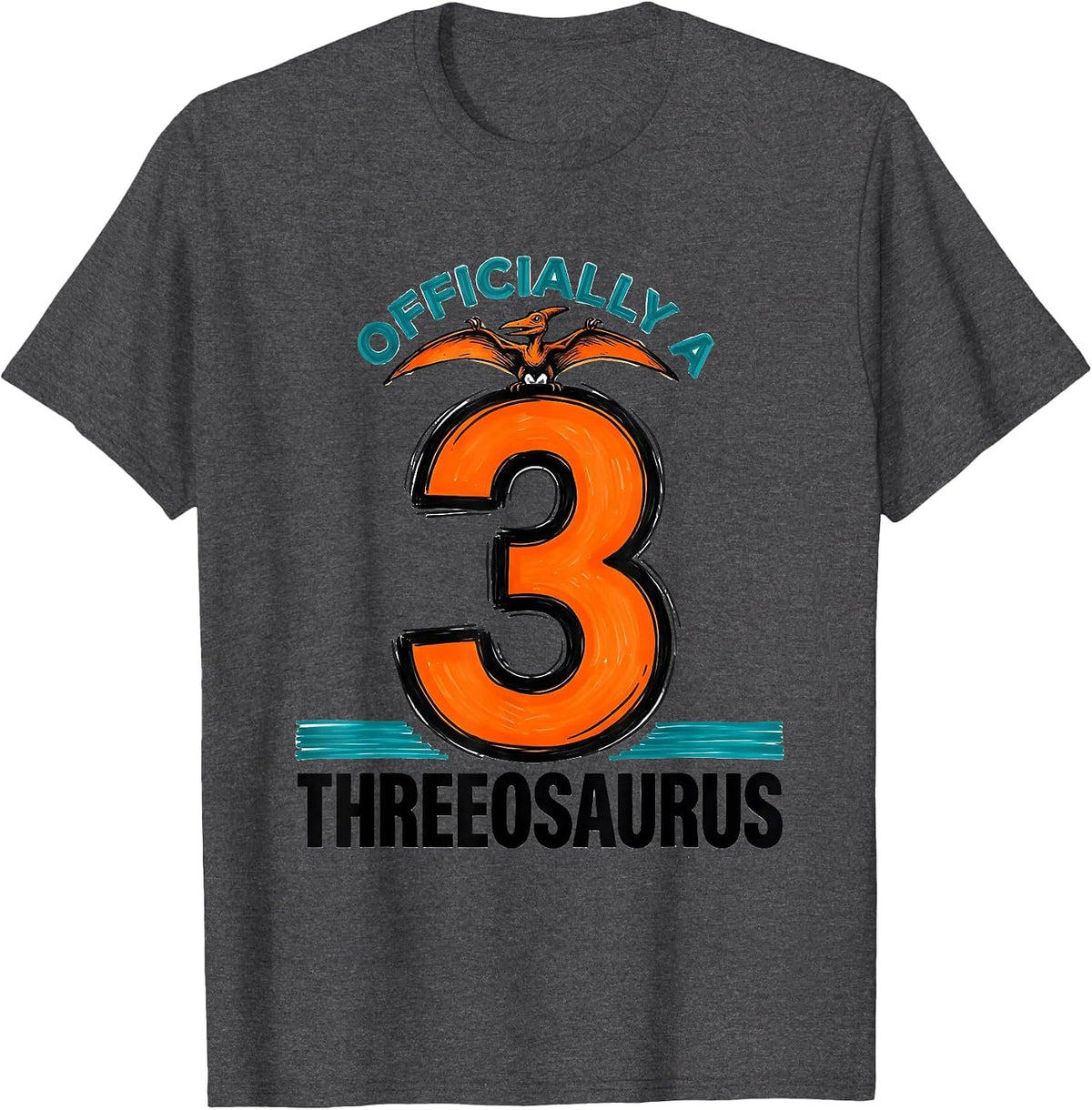 Men's Officially A Threeosaurus Funny Dinosaur Kids Back To School T-Shirt - Dark Heather Grey