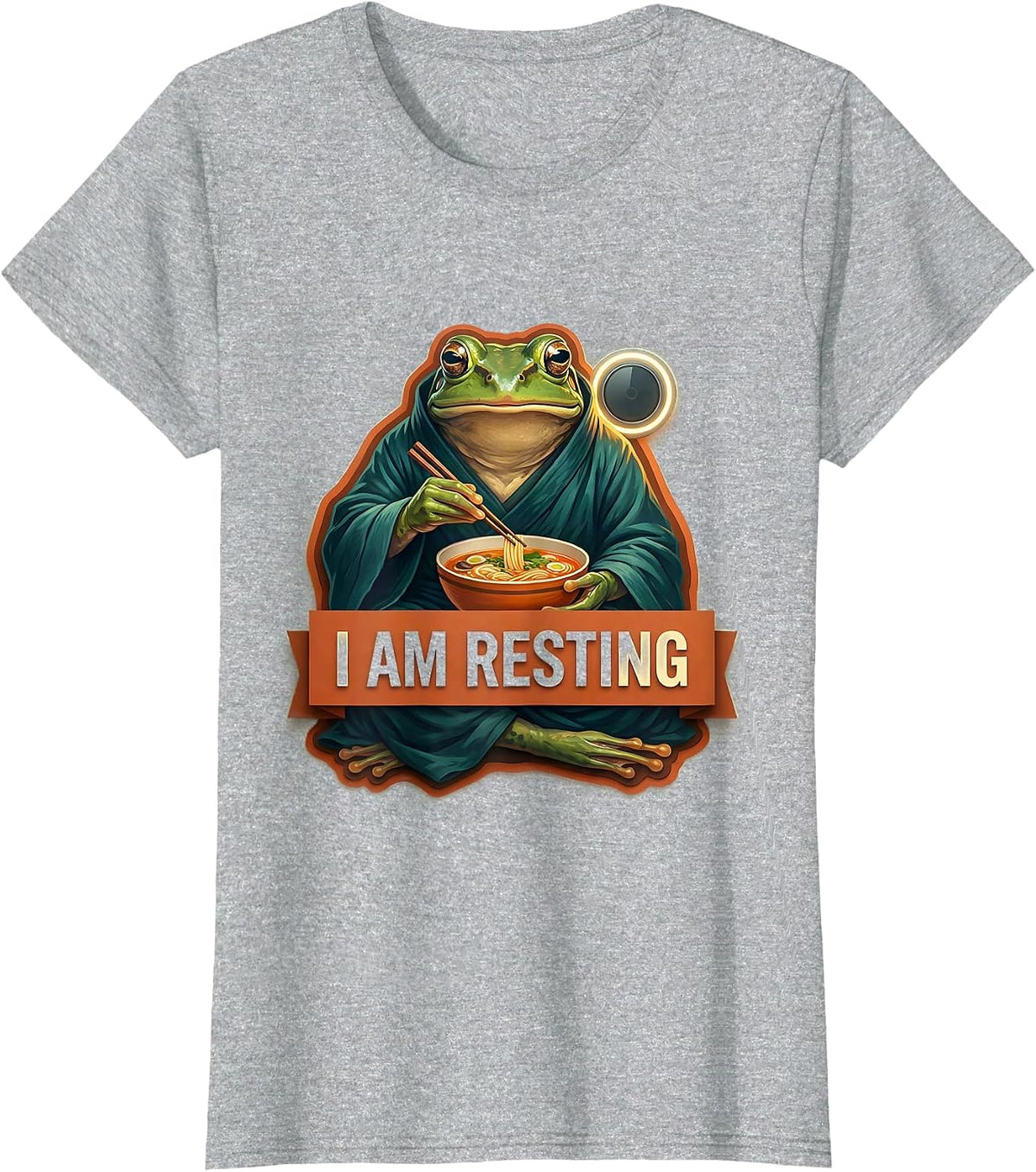 I Am Resting Funny Grumpy Frog Eat Ramen and Scroll Phone T-Shirt - Heather Grey