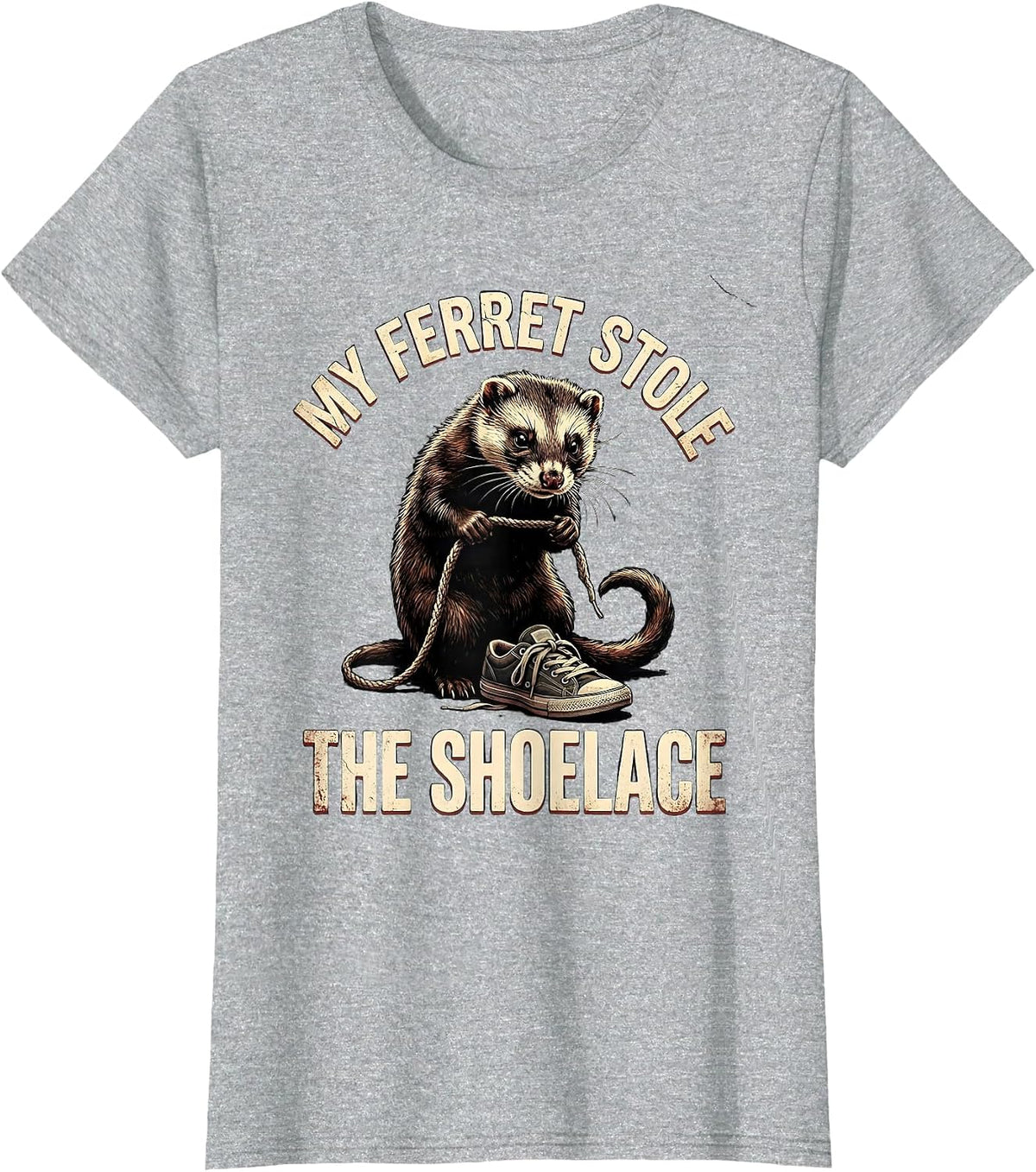My Ferret Stole The Shoelace Funny Ferret Lover Gift T-Shirt - Heather Grey