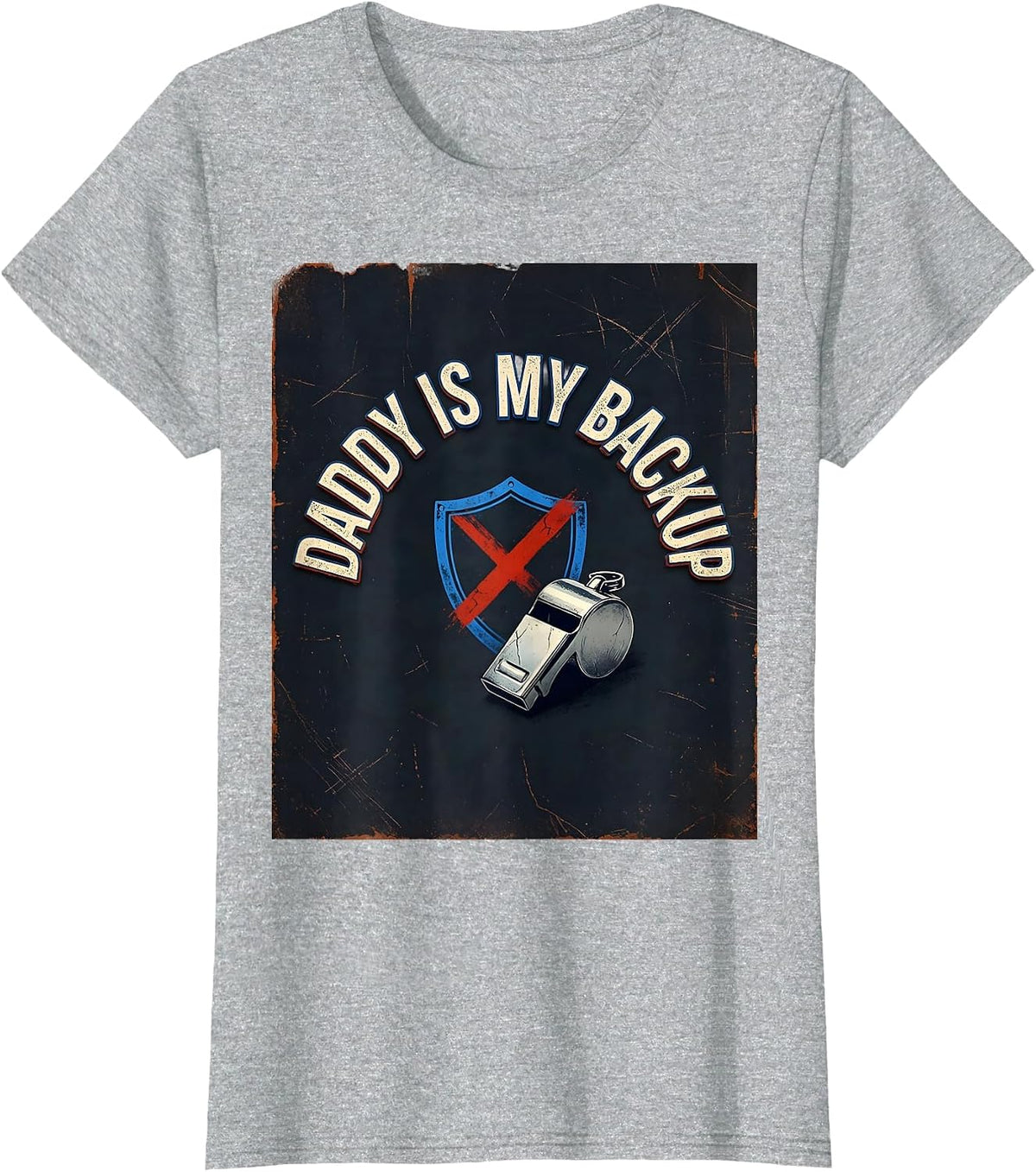 Women's Daddy Is My Backup Distressed Police Officer Dad Thin Blue T-Shirt - Heather Grey