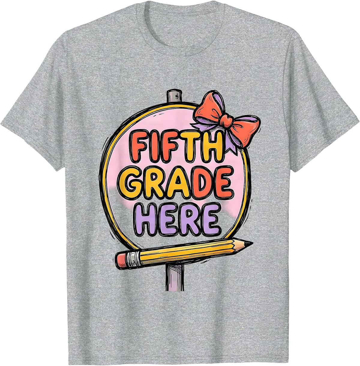 Men's Fifth Grade Here Coquette Bow Back to School Pencil Humor T-Shirt - Heather Grey