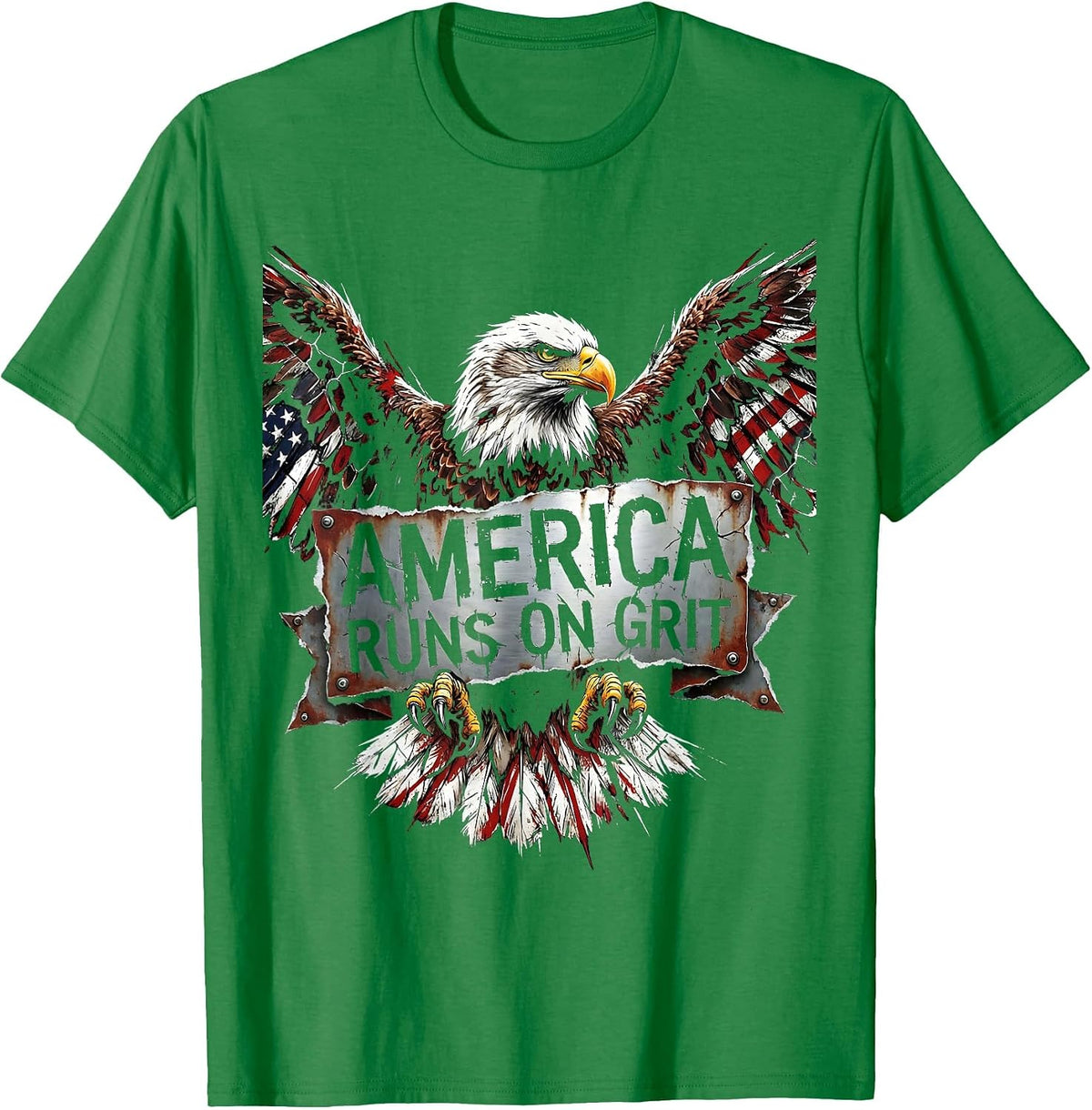 Men's America Runs on Grit Patriotic Design T-Shirt - Kelly Green