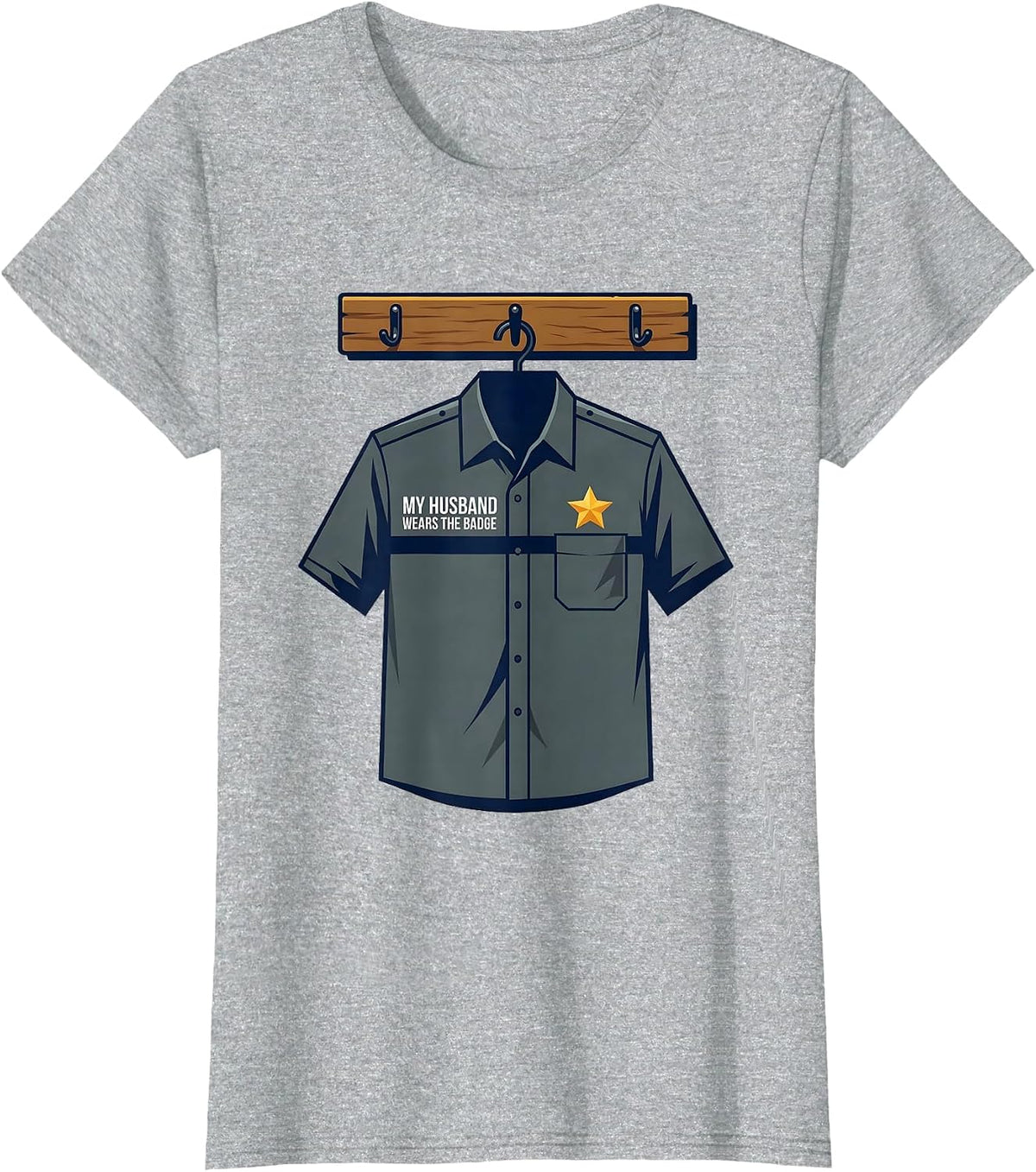 My Husband Wears The Badge Thin Blue Line Police Support T-Shirt - Heather Grey