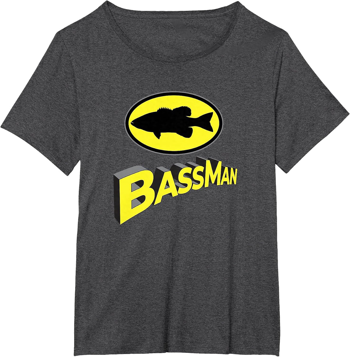 Classic Bass Man Fishing Design Men Womens Superhero Novelty T-Shirt - Dark Heather Grey