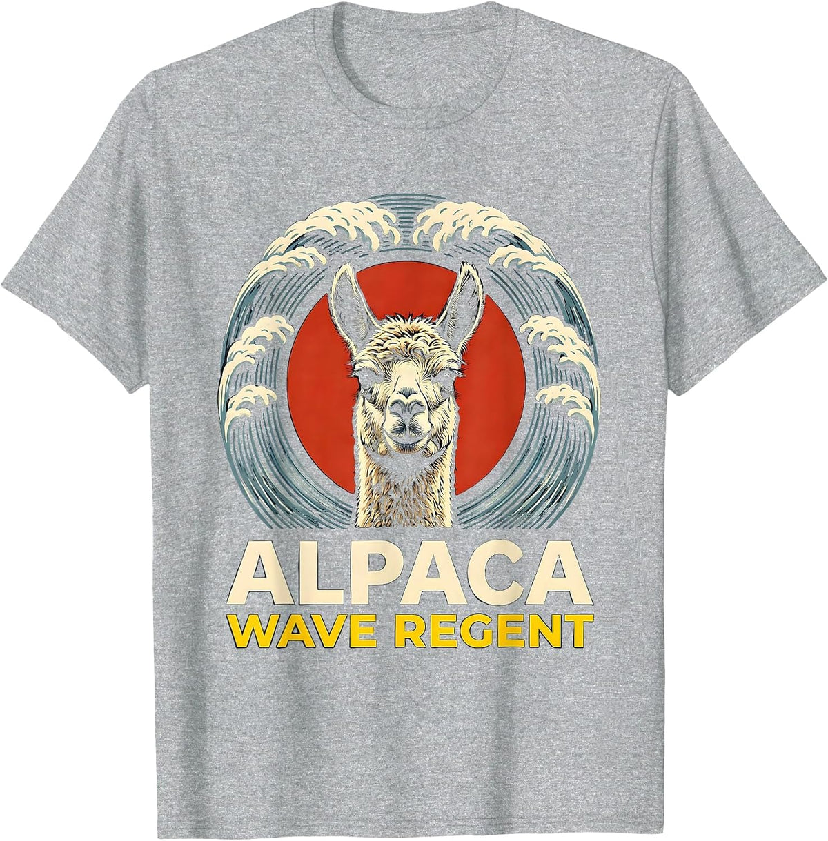 Men's Alpaca Wave Regent Stencil Graphic Funny Animal Lover Pet T-Shirt - Heather Grey