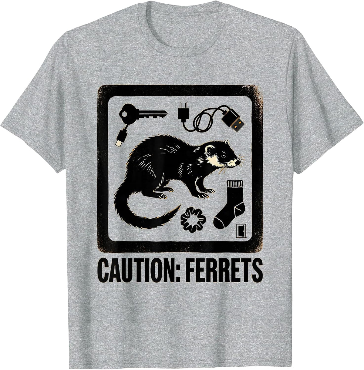 Men's Ferret Hazard Sign Funny Ferret Lover Gift T-Shirt - Heather Grey