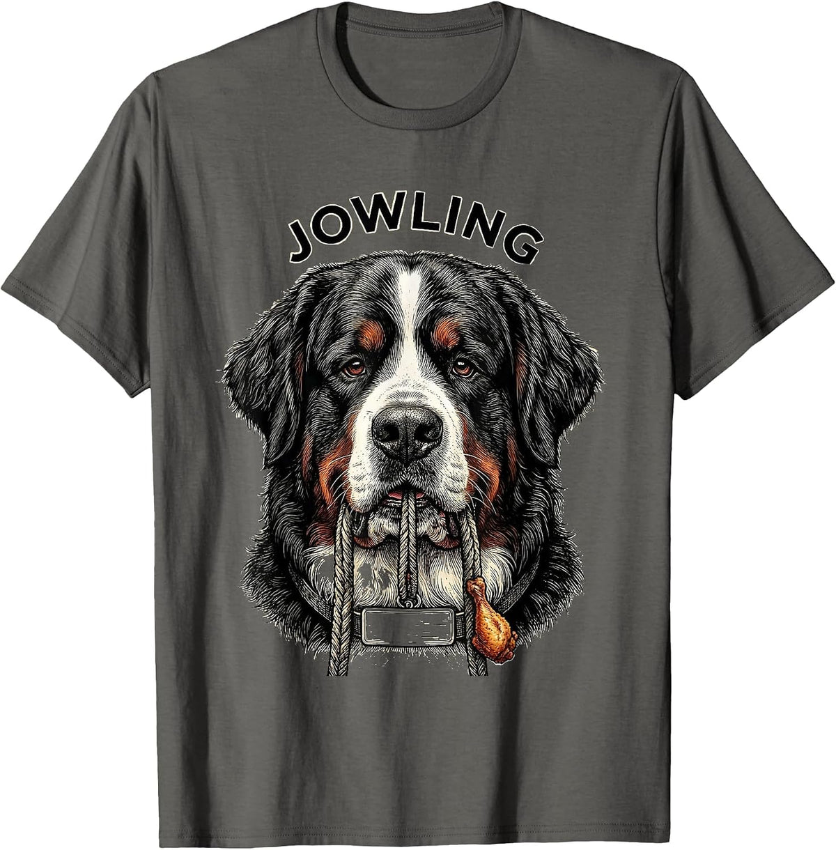 JOWLING Funny Bernese Mountain Dog Drooling Dog Mom Dad T-Shirt - Asphalt Grey