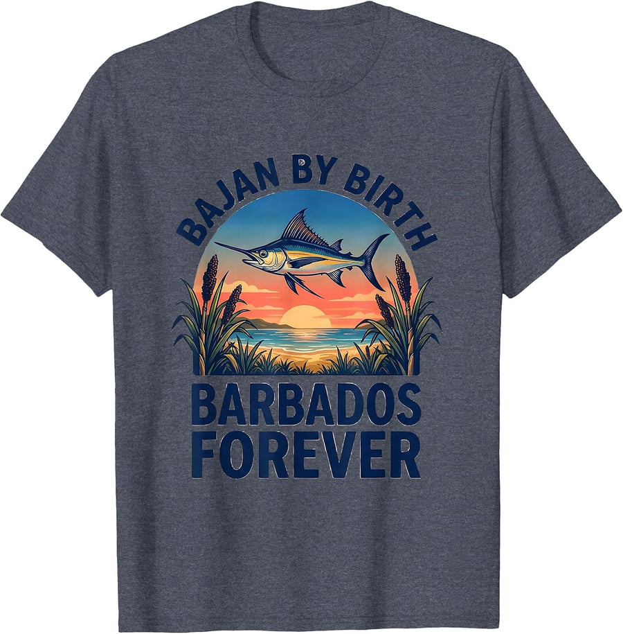Bajan By Birth Barbados Forever Vintage Caribbean Vacation T-Shirt - Heather Blue
