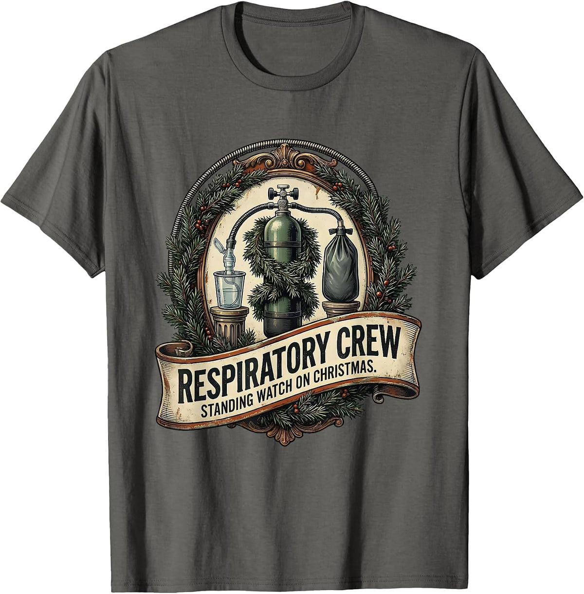 Respiratory Crew, Standing Watch On Christmas Vintage T-Shirt - Asphalt Grey