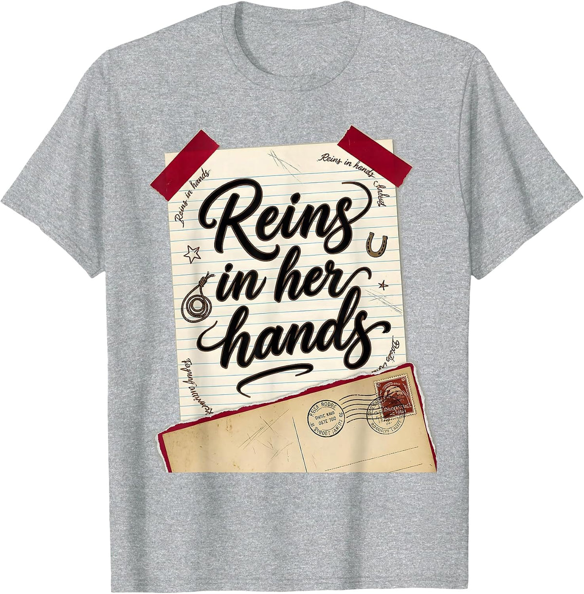 Men's Reins In Her Hands Rodeo Cowgirl Design T-Shirt - Heather Grey