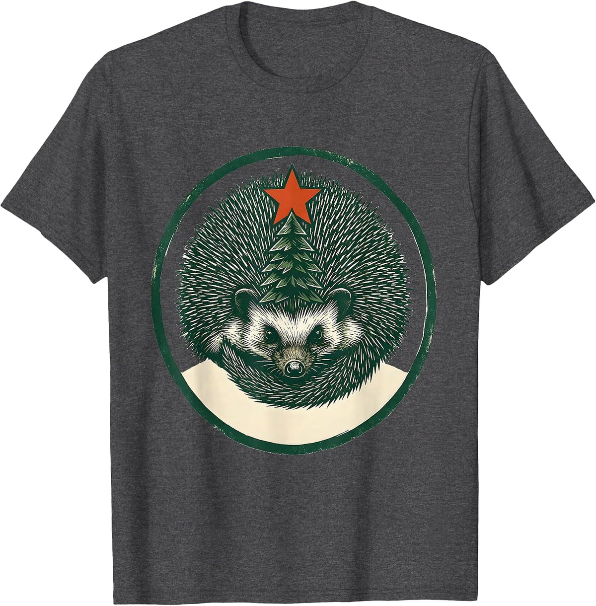 Sealed Hedgehog Badge Cute Animal Lover Christmas T-Shirt - Dark Heather Grey