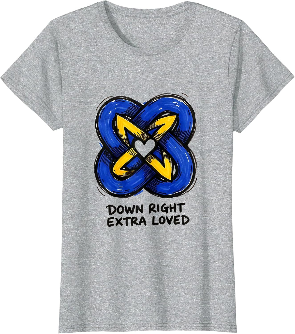 Down Right Extra Loved Heartfelt Down Syndrome Awareness T-Shirt - Heather Grey