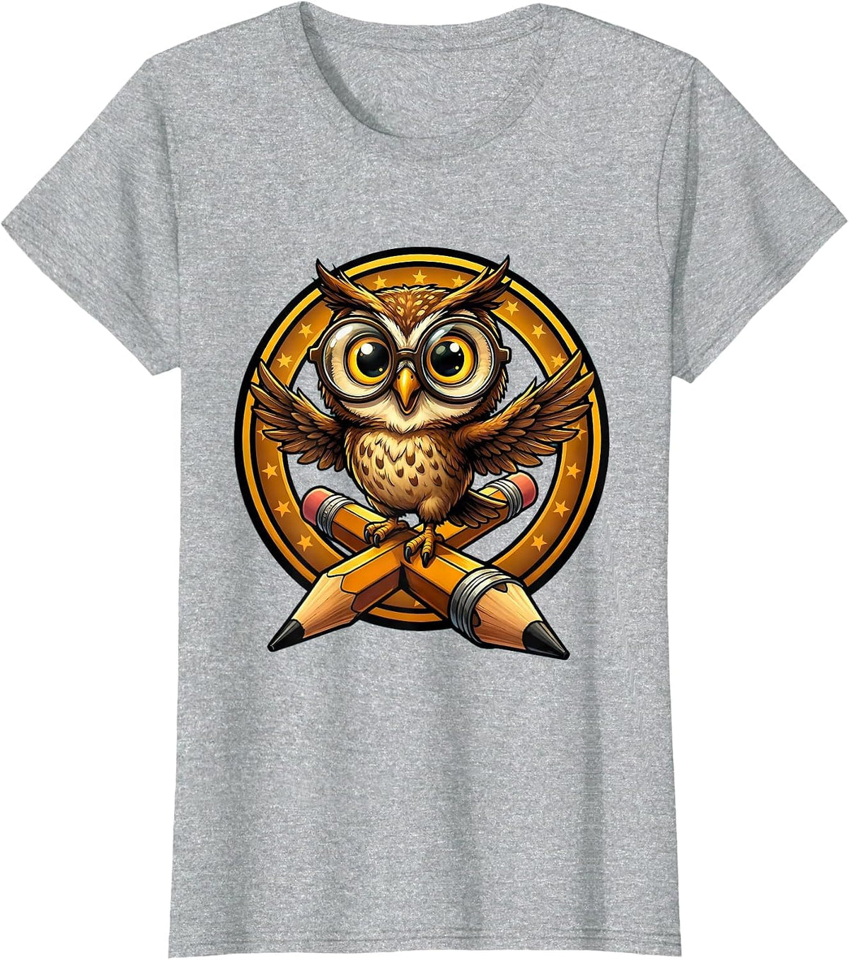 Women's Sped Teacher Owl on Pencil Glasses Graphic T-Shirt - Heather Grey