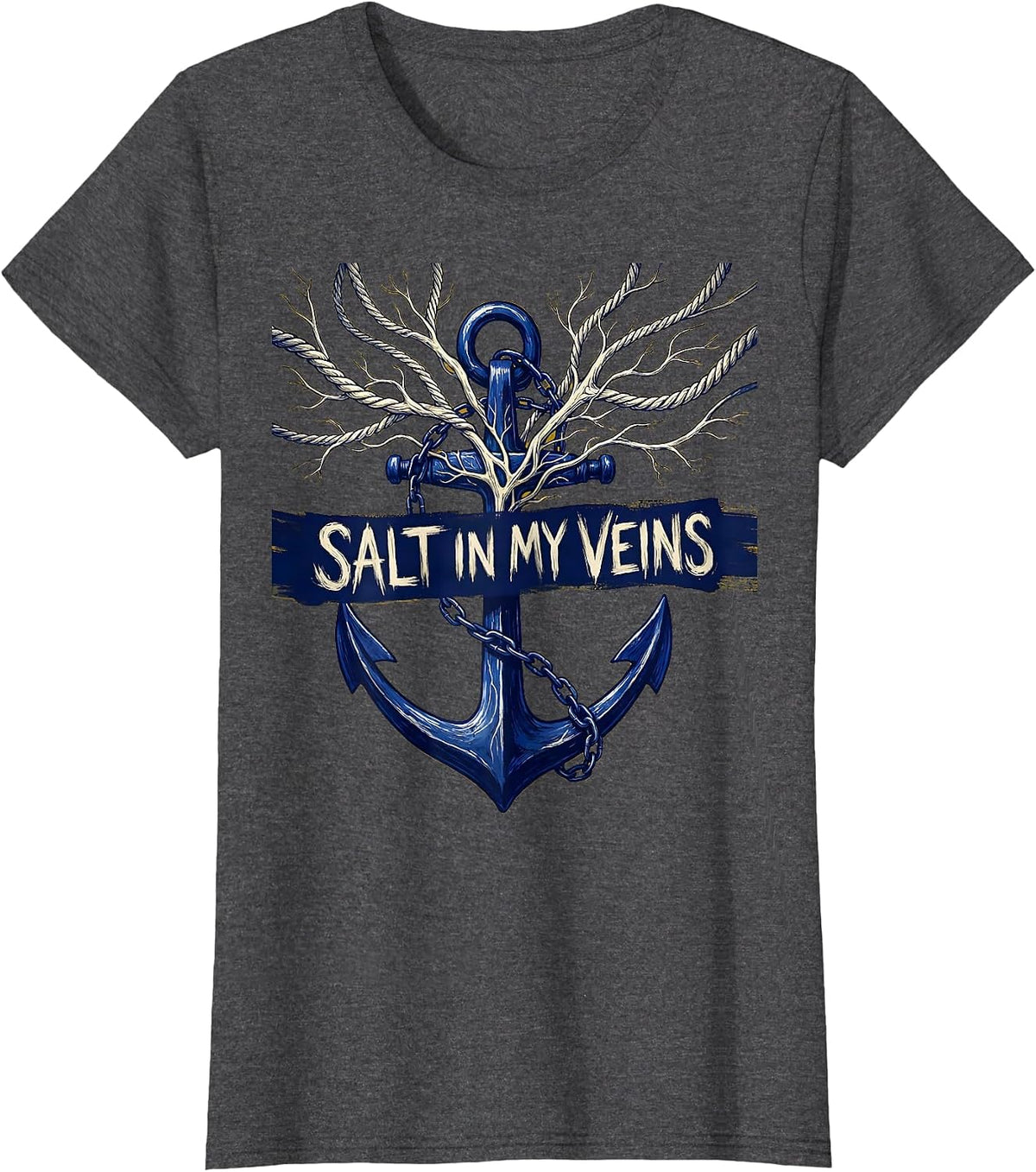 Women's Salt In My Veins Sailor Nautical Design T-Shirt - Dark Heather Grey
