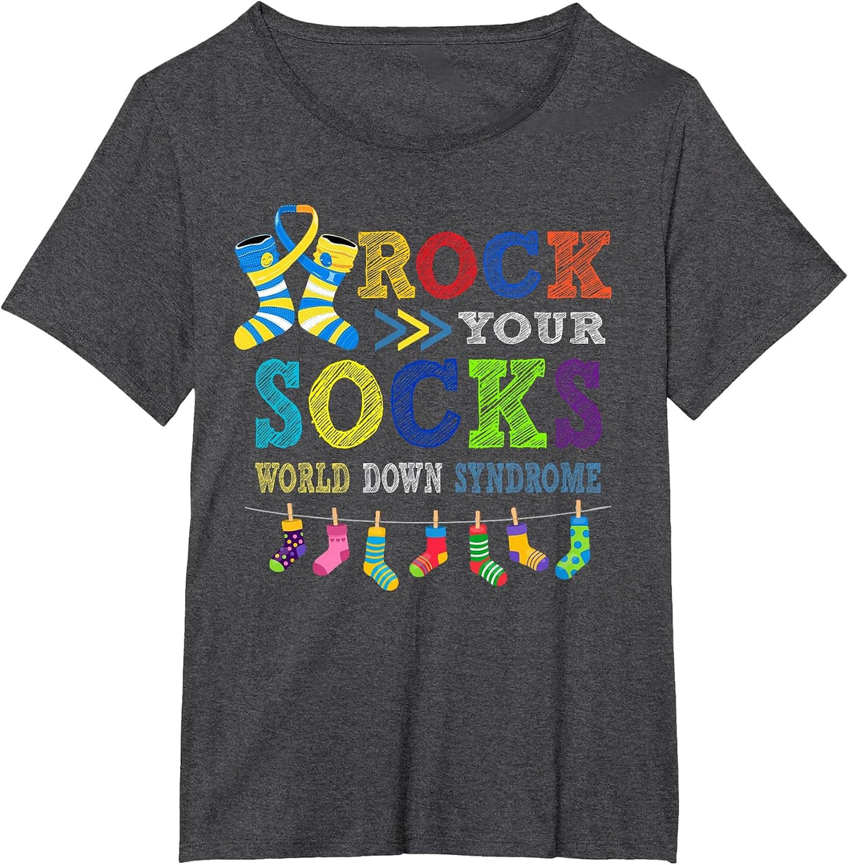 Rocks Your Socks World Down Syndrome Kid Men Women T-Shirt - Dark Heather Grey