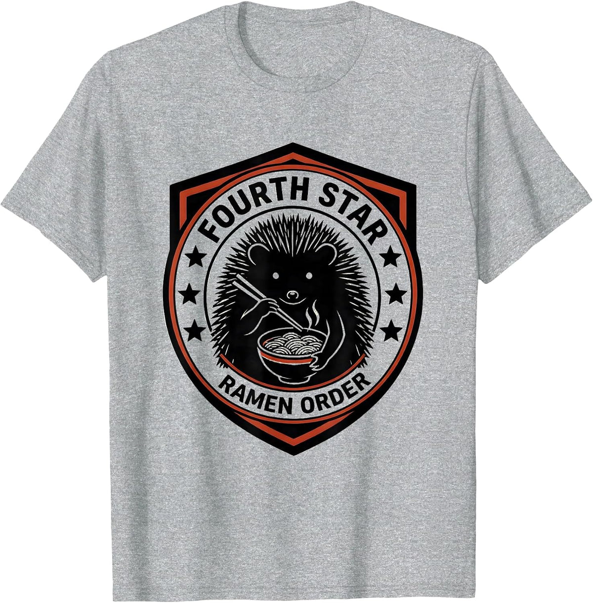 Men's Fourth Star Ramen Order Anime Gaming Hedgehog Kawaii Mascot T-Shirt - Heather Grey