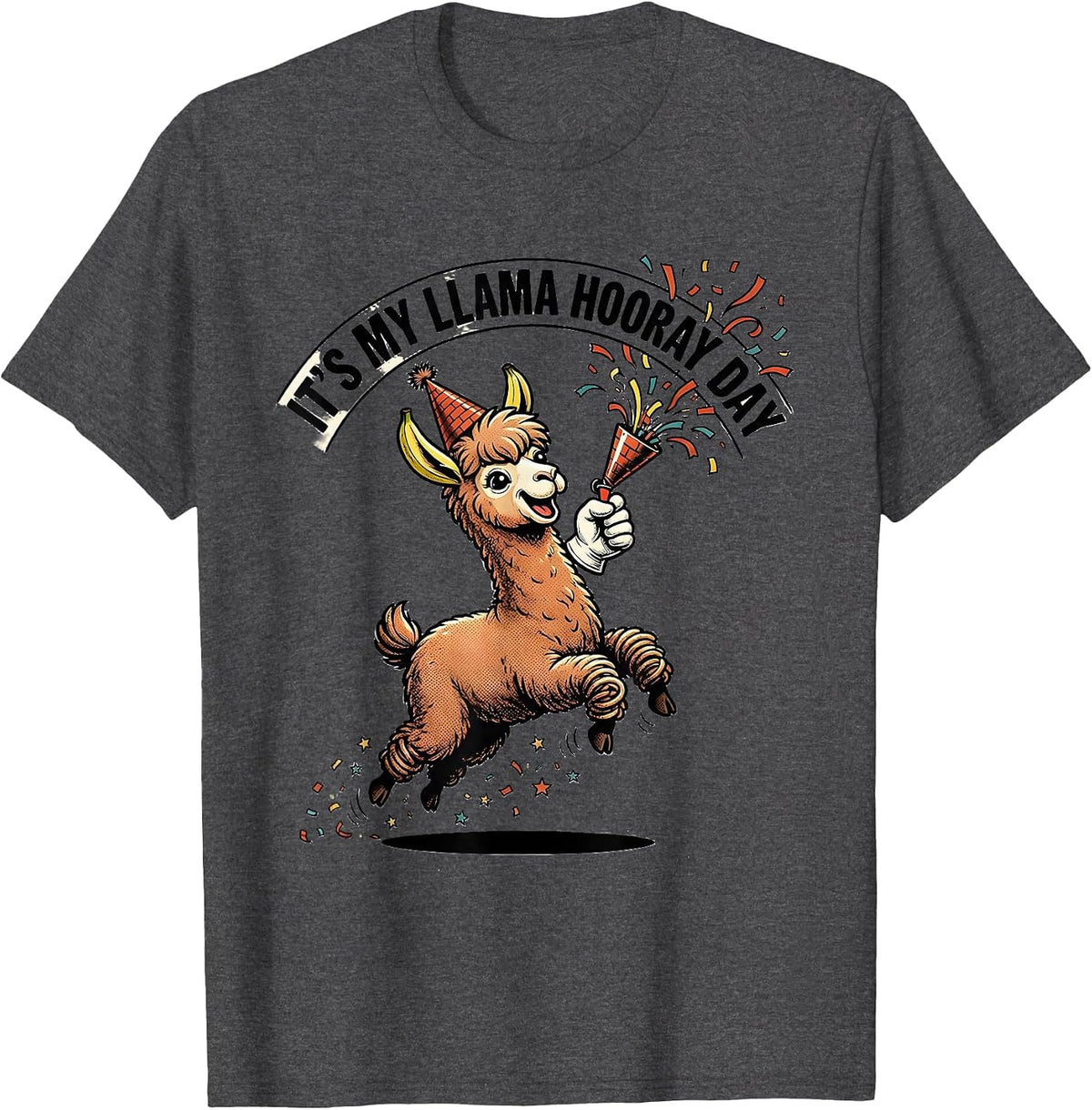 Men's It's My Llama Hooray Day Retro Cartoon Funny Alpaca Humor T-Shirt - Dark Heather Grey
