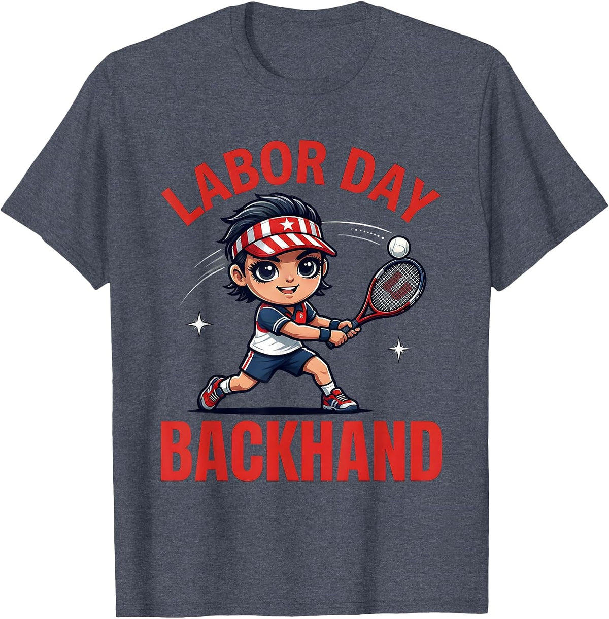 LABOR DAY BACKHAND Funny Tennis Player Labor Day T-Shirt - Heather Blue