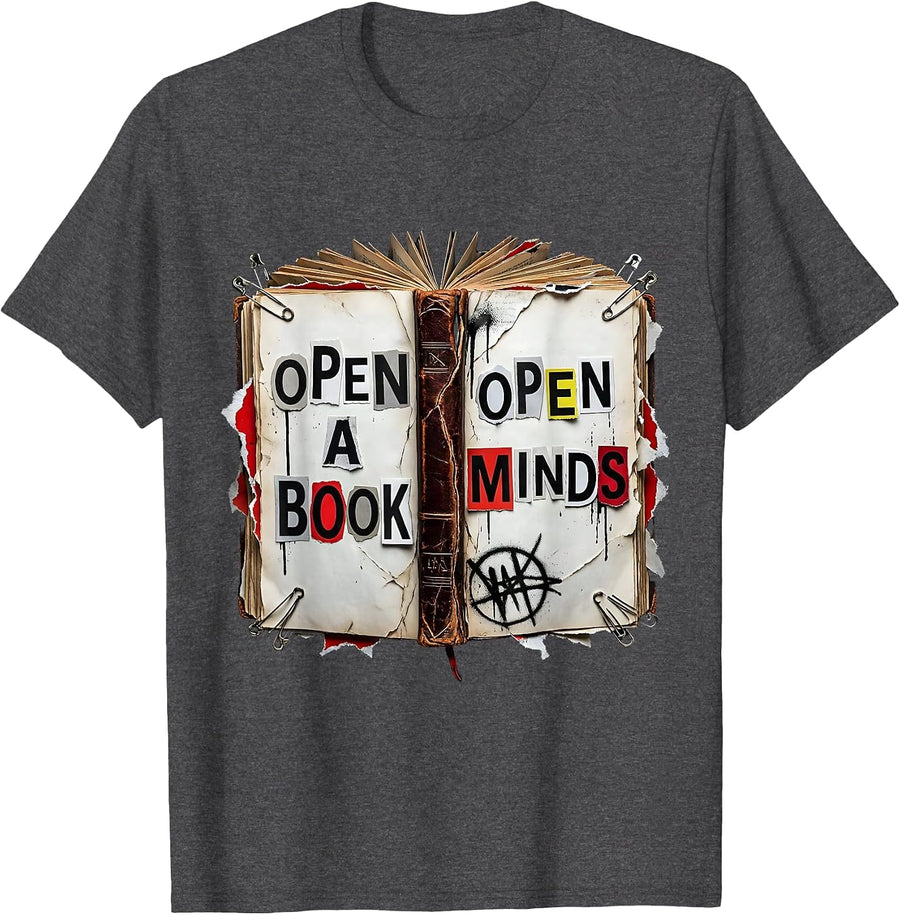 Men's Open a Book Open Minds Reading Teacher Design T-Shirt - Dark Heather Grey