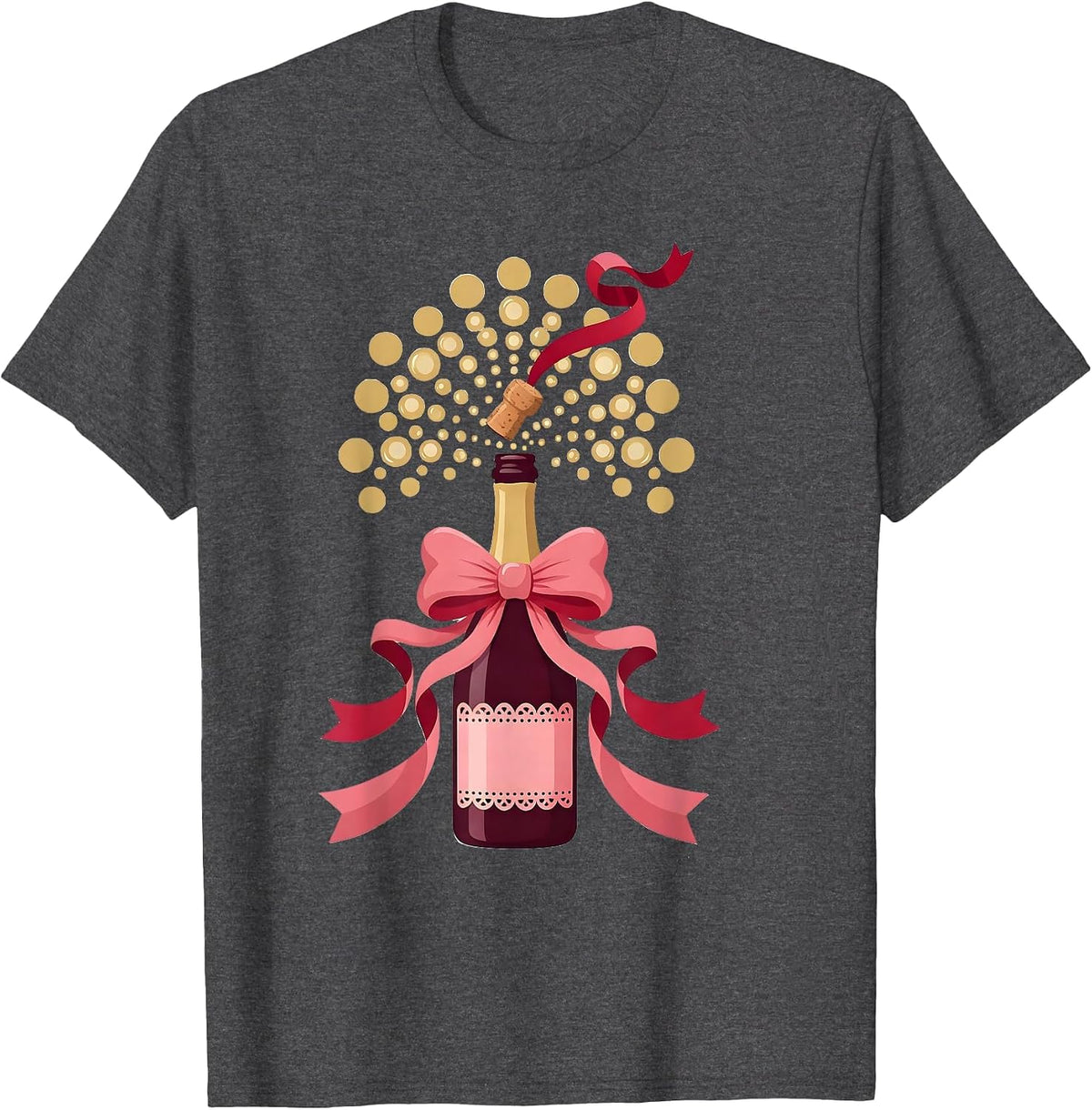 Champagne Bottle Pop Celebration Graphic Tee T-Shirt - Dark Heather Grey