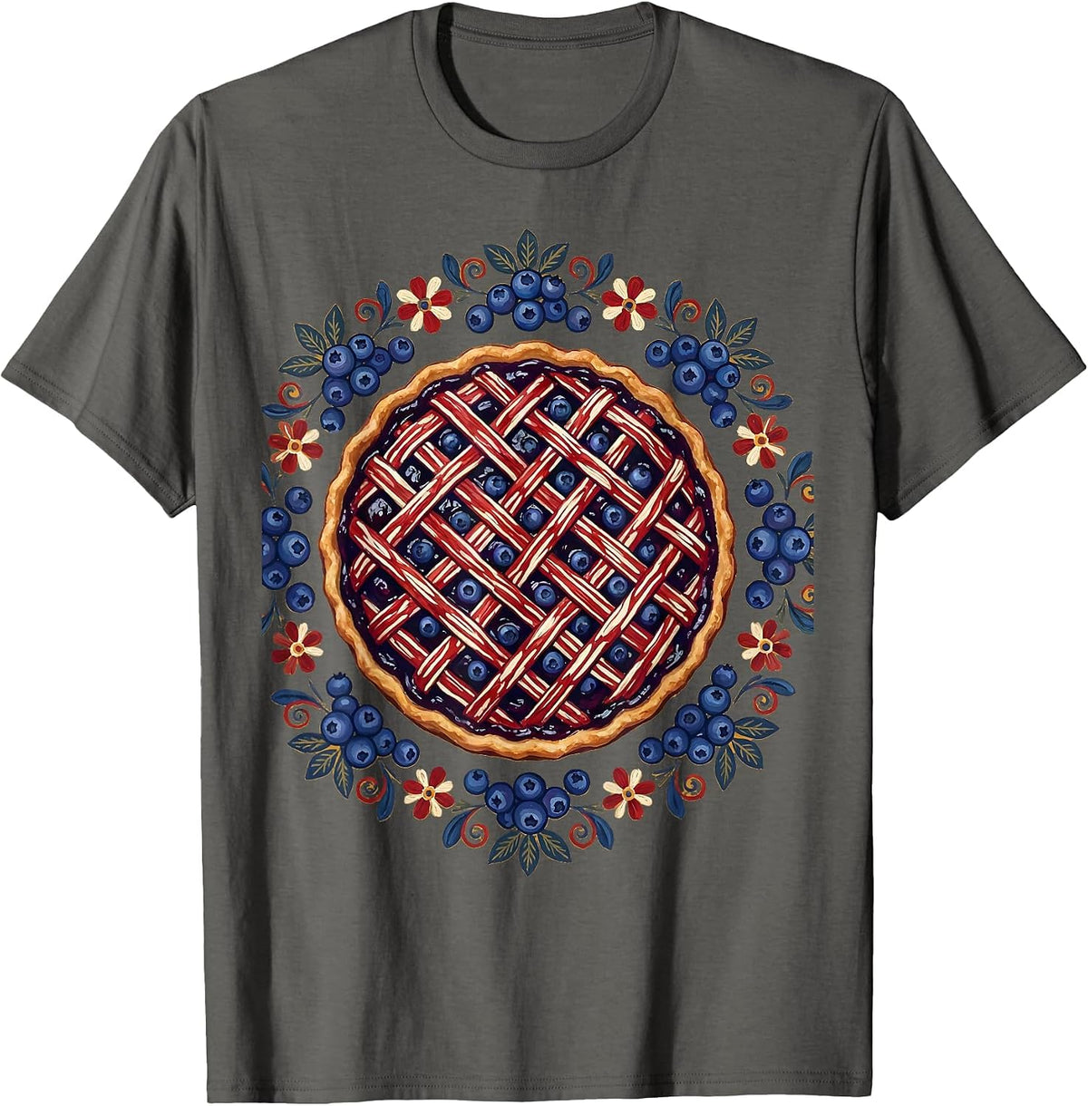 Red White and Blueberry Pie Graphic Tee T-Shirt - Asphalt Grey