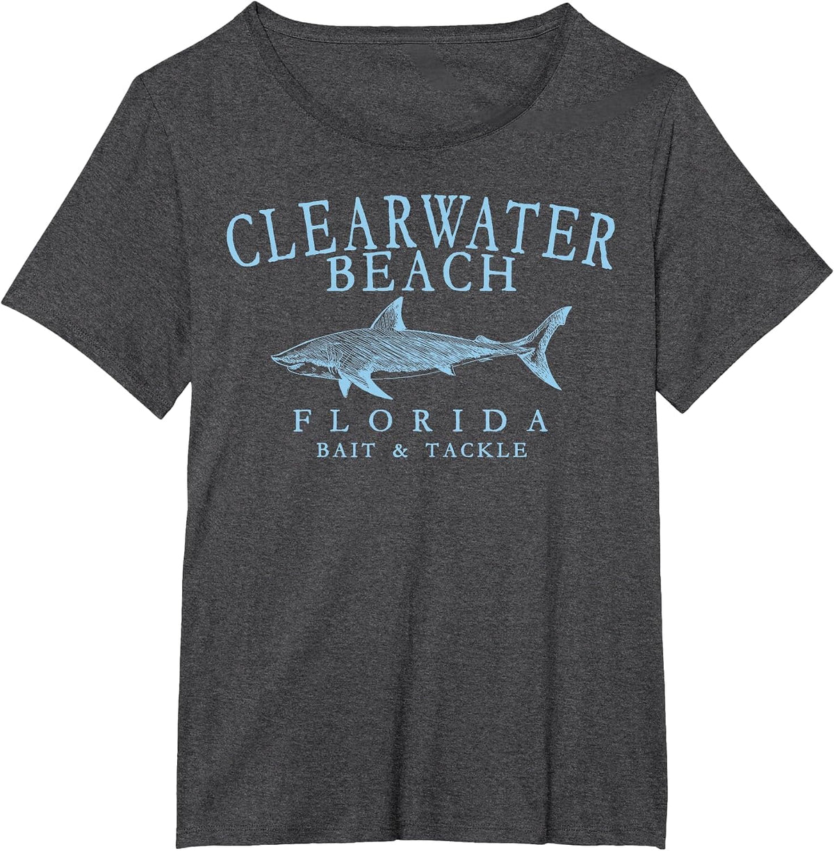 Clearwater Beach Florida Shark Pale Blue Art Fishing T-Shirt - Dark Heather Grey