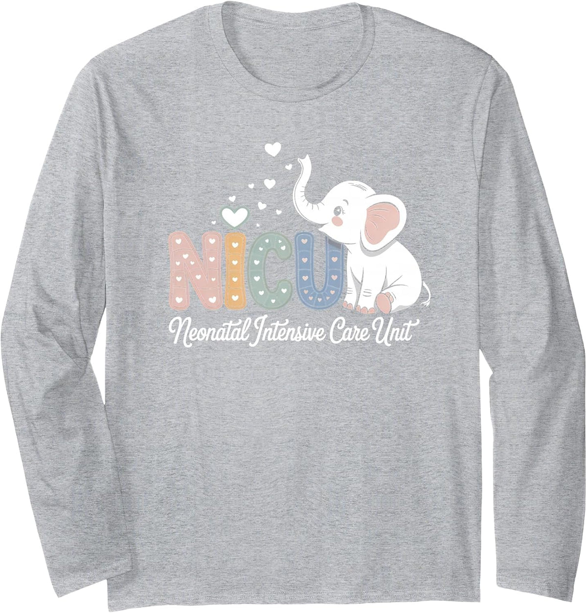 Elephant Nurse NICU Team RN Neonatal Intensive Care Unit Long Sleeve T-Shirt - Adult Unisex Heather Grey