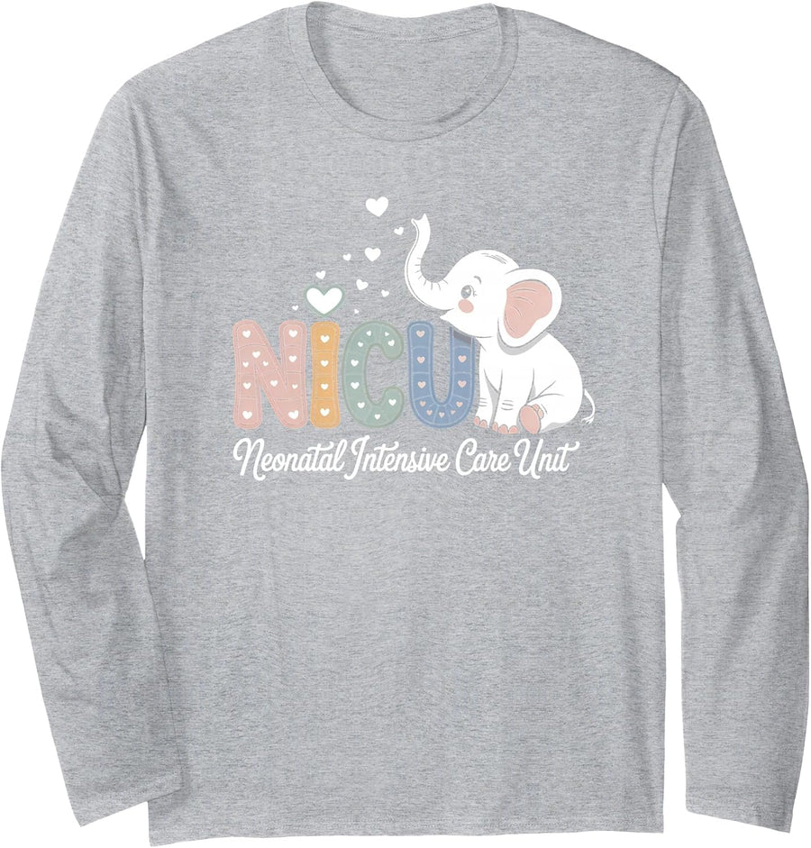 Elephant Nurse NICU Team RN Neonatal Intensive Care Unit Long Sleeve T-Shirt - Adult Unisex Heather Grey