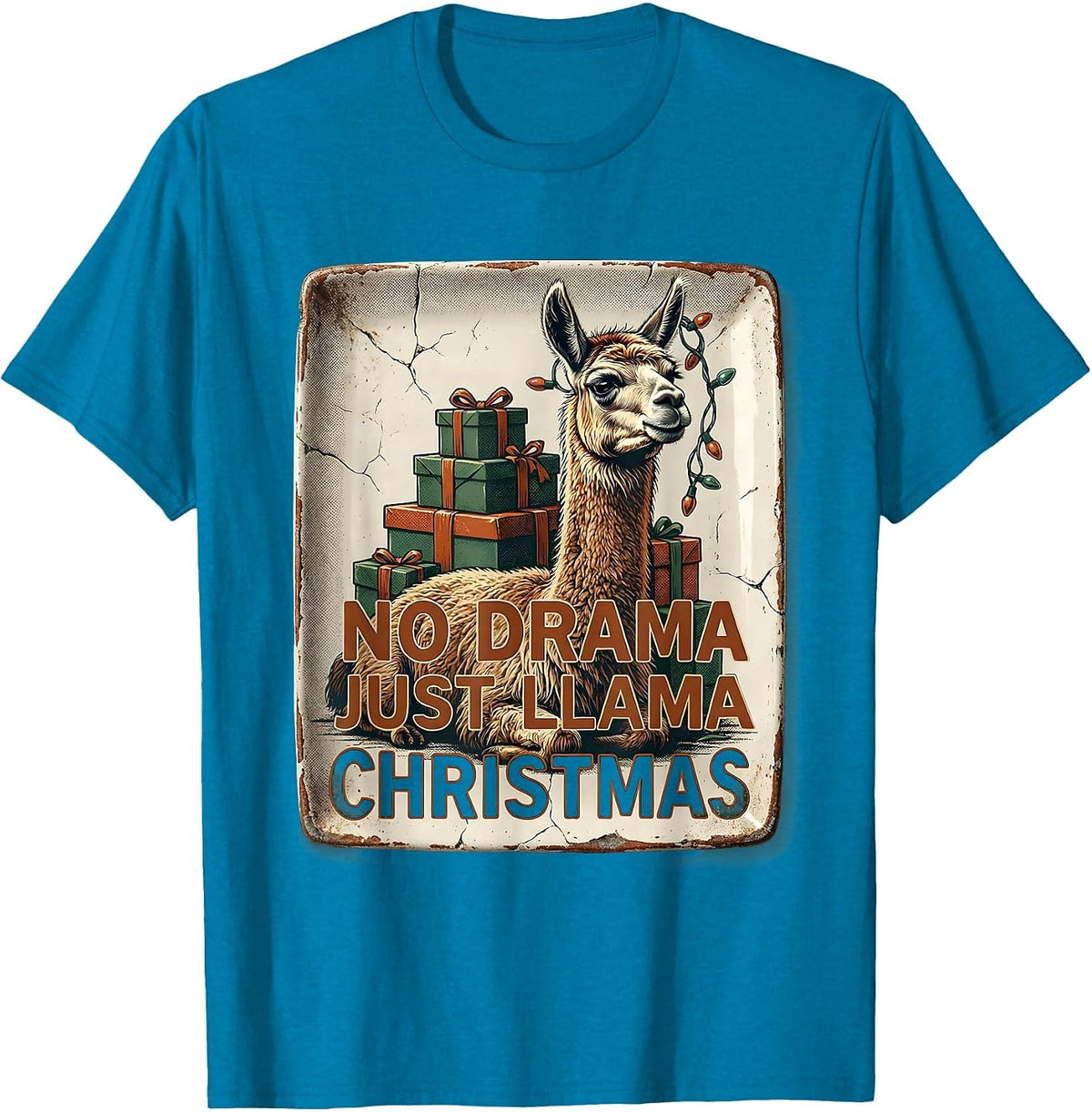 No Drama Just Llama Christmas Funny Llama Lover Vintage T-Shirt - Sapphire Blue