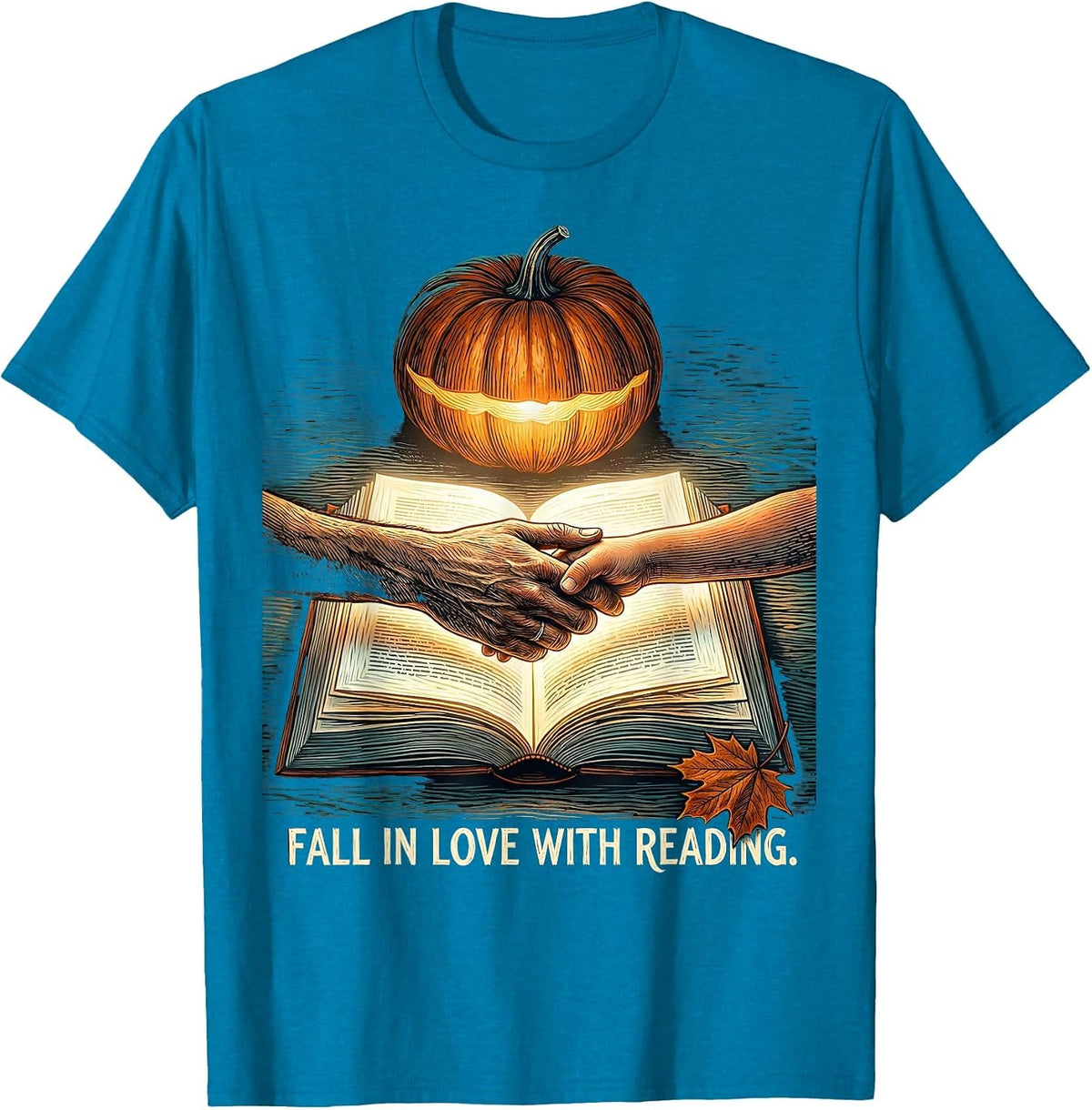 Fall In Love With Reading Whimsical Teacher Book Lover T-Shirt - Sapphire Blue