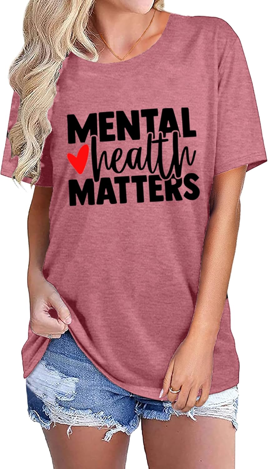 Mental Health Matters Shirts Women Psychologist Tshirts Inspiratinal Graphic Tees Mental Health Gift Tops B-Pink - As