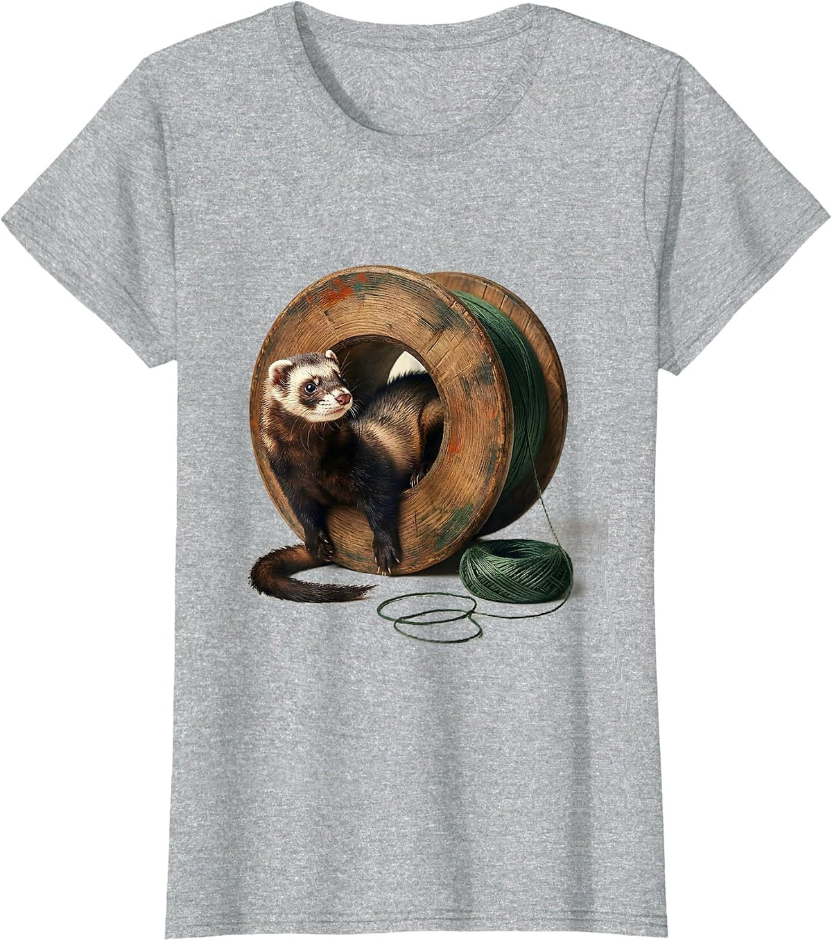 Ferret Through Spool Vintage Ferret Lover Gift T-Shirt - Heather Grey