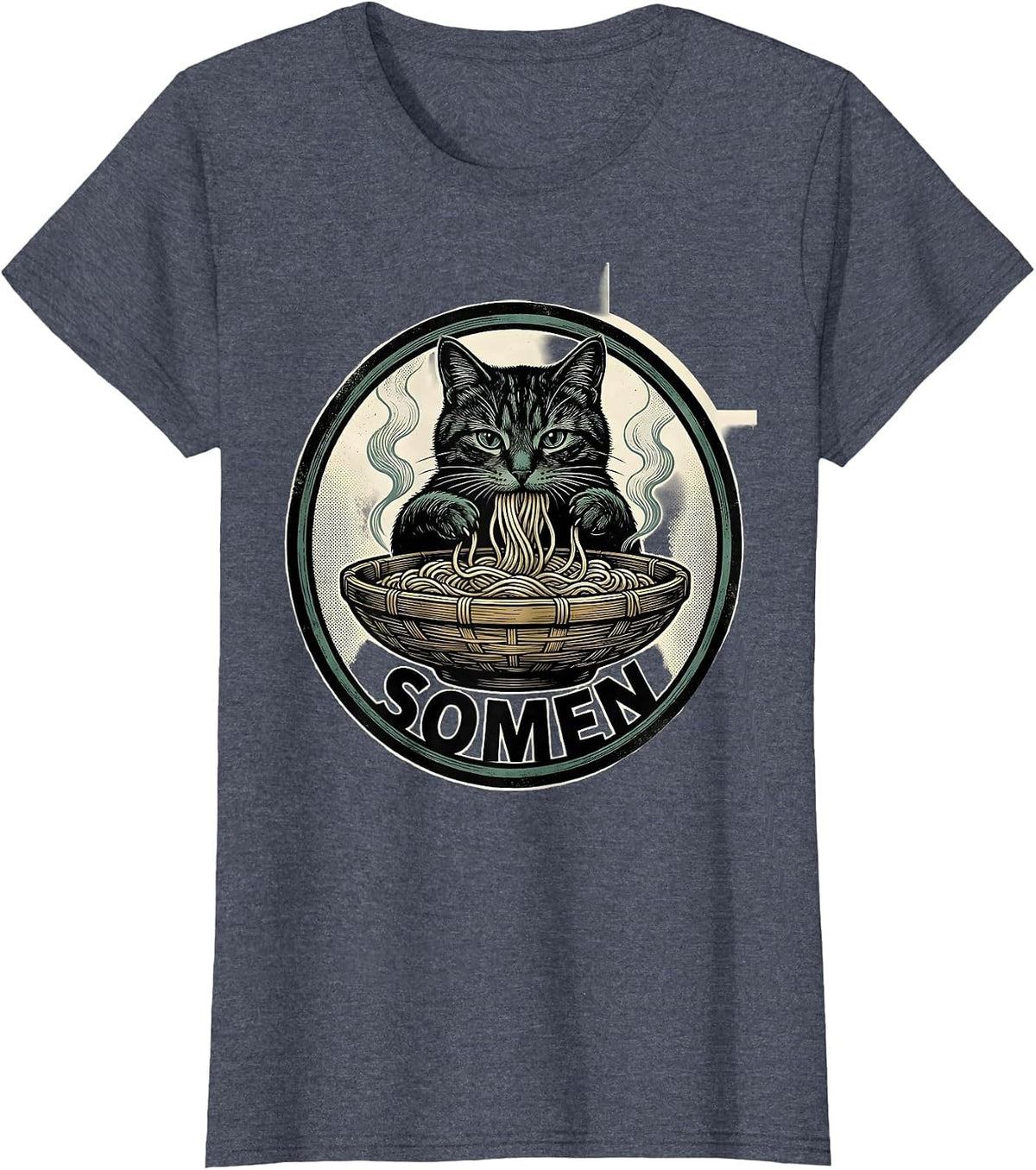 SOMEN Vintage Poster Relief Cat Ramen Kawaii Anime Gift T-Shirt - Heather Blue
