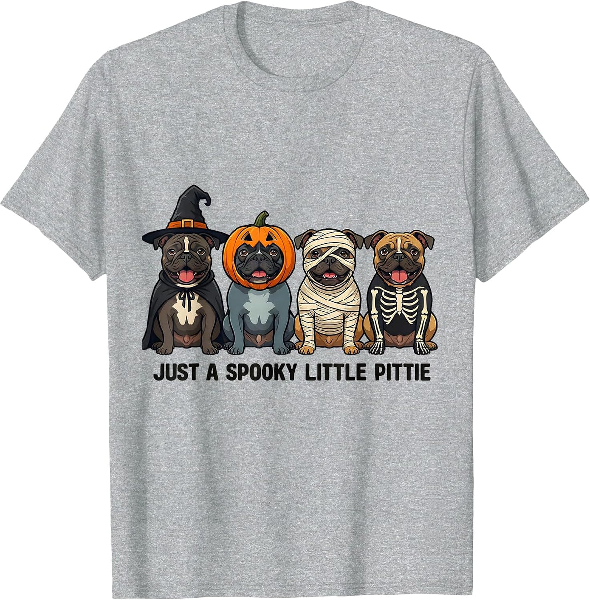 Men's Just A Spooky Little Pittie Funny Pitbull Halloween Costume T-Shirt - Heather Grey