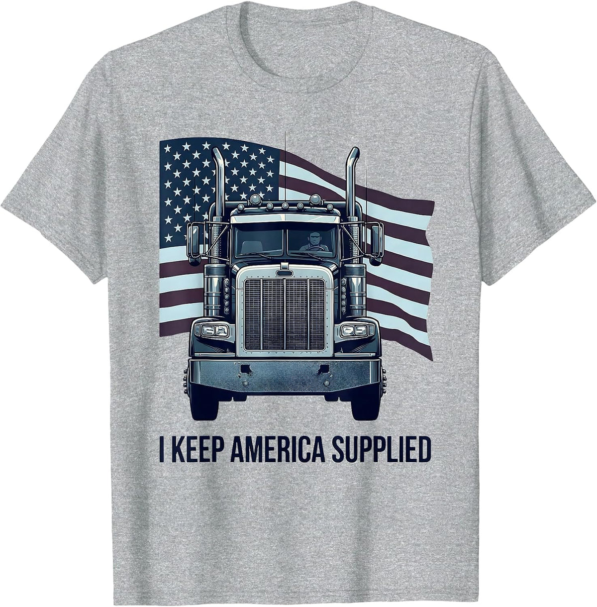 Men's I Keep America Supplied Patriotic Semi Truck Driver Trucker T-Shirt - Heather Grey
