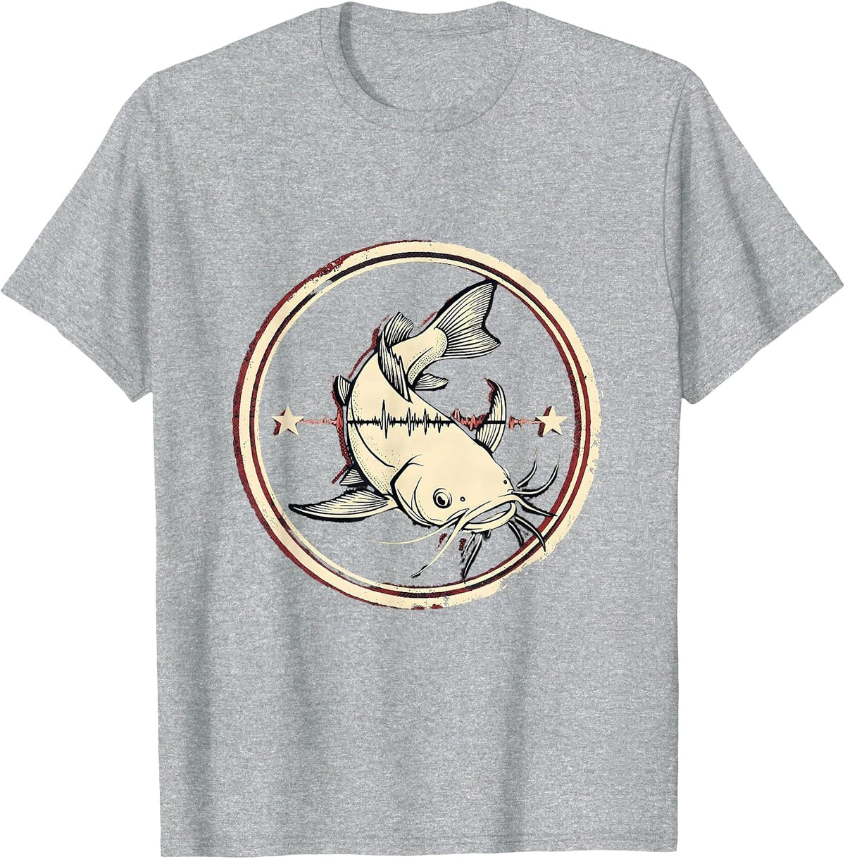 Men's Broad Channel Catfish Emblem Angler Fishing Enthusiast T-Shirt - Heather Grey