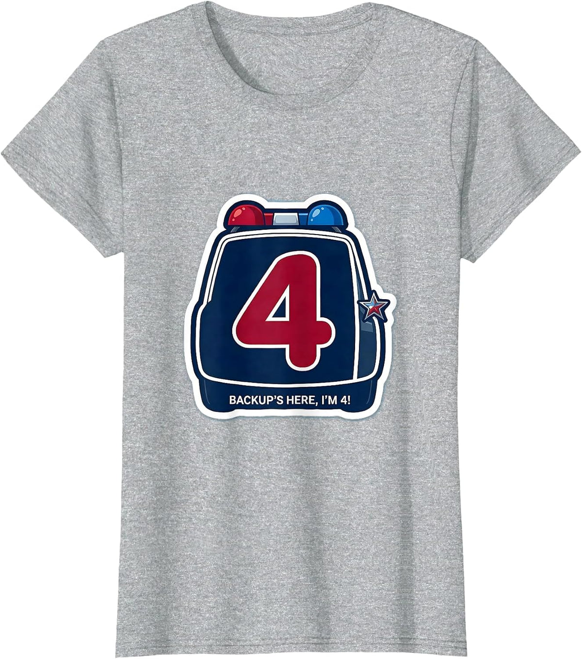 Backup's Here, I'm 4! Playful Police Officer Kids Costume T-Shirt - Heather Grey