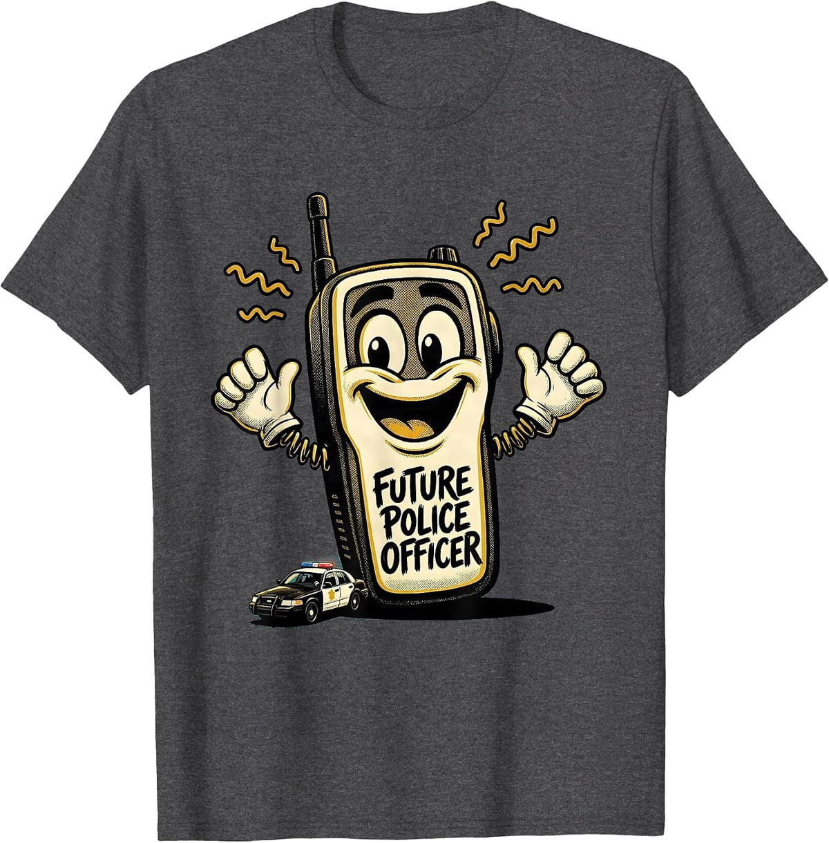 Men's Future Police Officer Retro Cartoon Kids Role Play Costume T-Shirt - Dark Heather Grey
