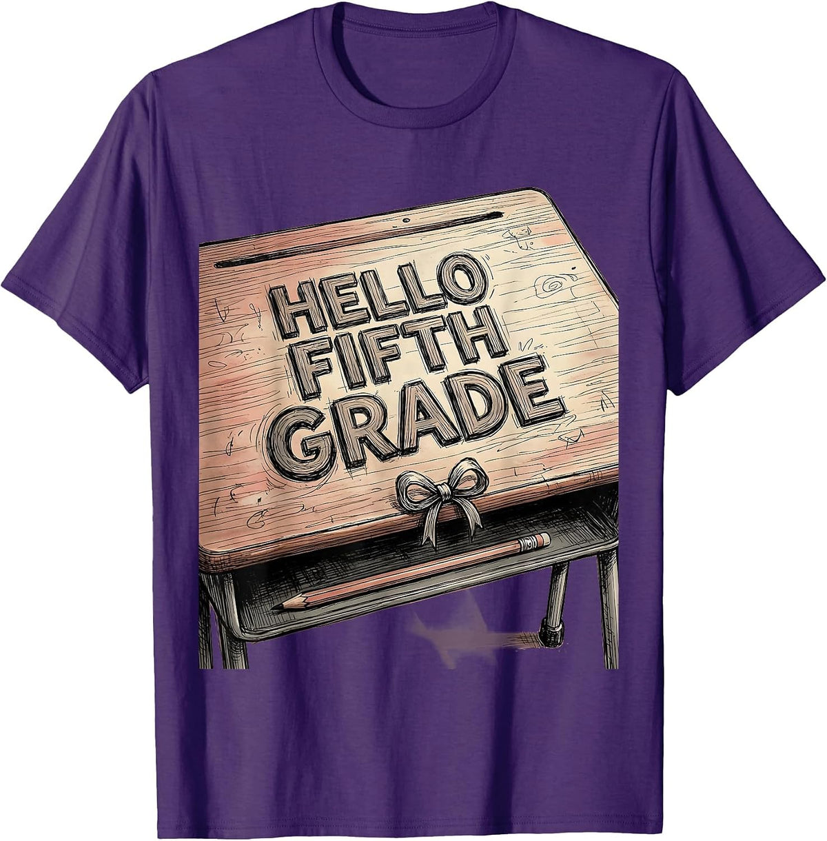 Hello Fifth Grade Cute Coquette Bow Back to School T-Shirt - Purple